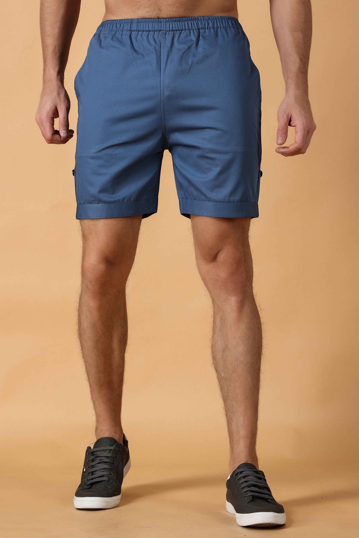 Buy Plus Size ​Persian Blue Cotton Shorts At Apella | Sizes XS to 10 XL | India | Free Delivery | Customized