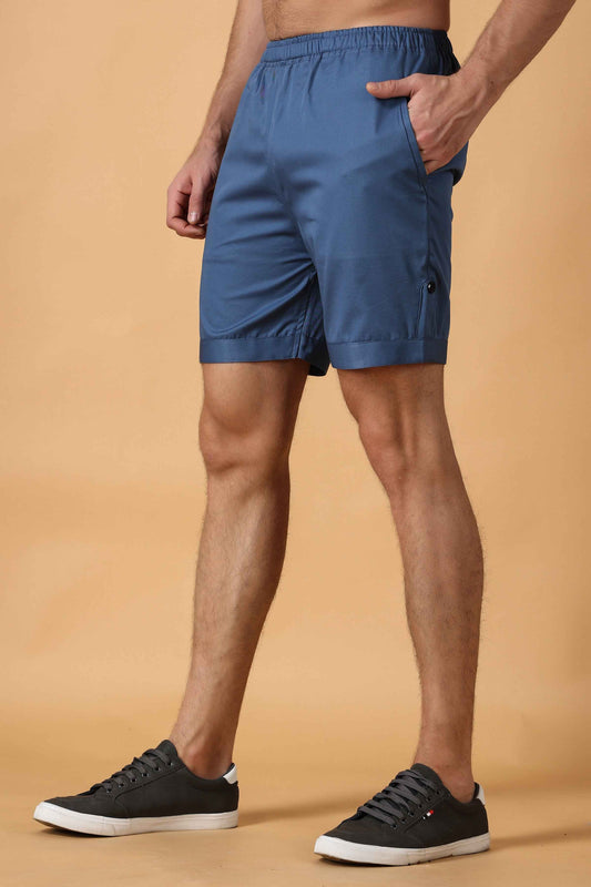 Buy Plus Size ​Persian Blue Cotton Shorts At Apella | Sizes XS to 10 XL | India | Free Delivery | Customized