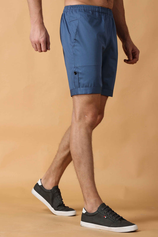 Buy Plus Size ​Persian Blue Cotton Shorts At Apella | Sizes XS to 10 XL | India | Free Delivery | Customized