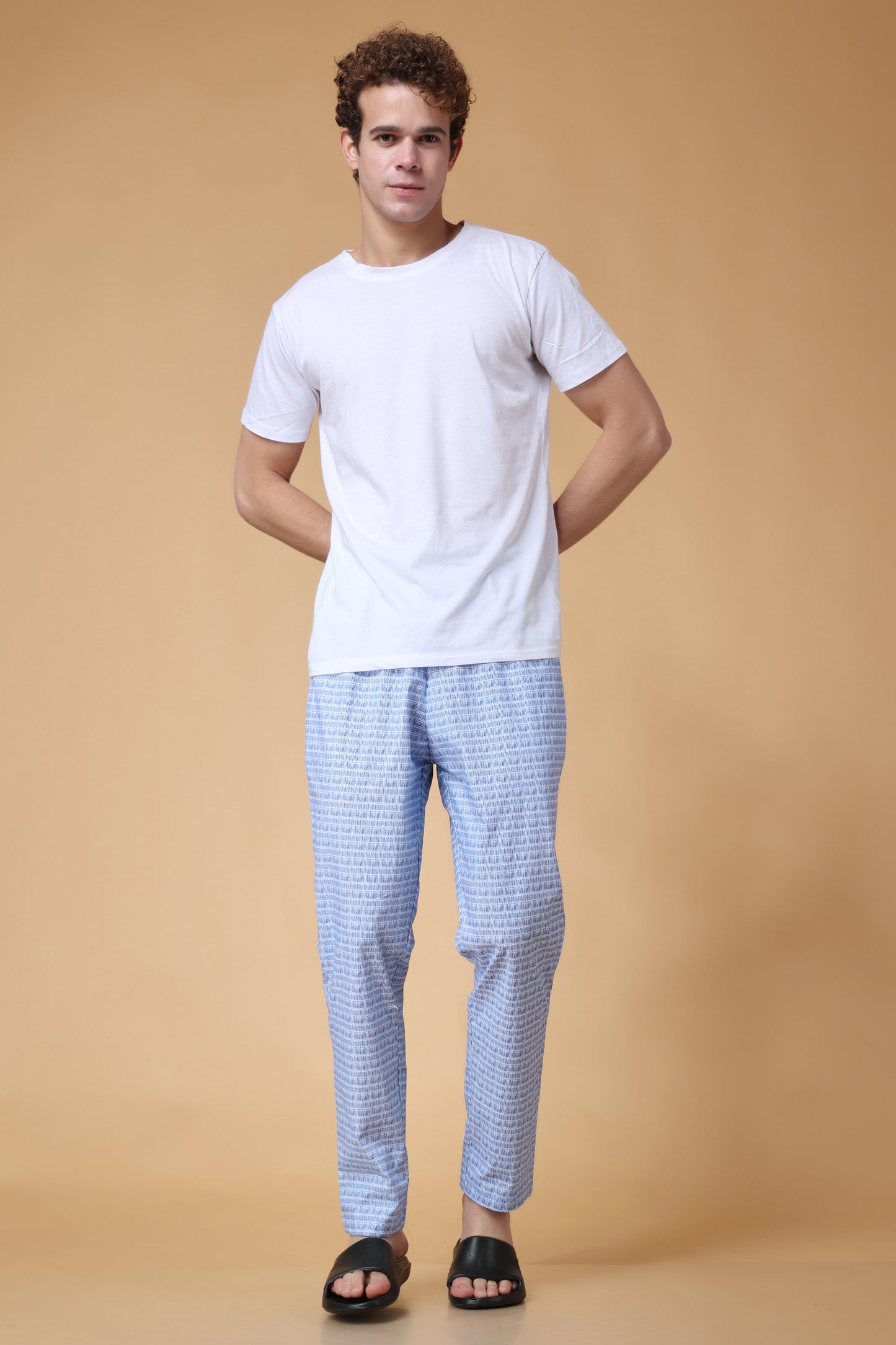 Blue Printed Cotton Pant Pajama