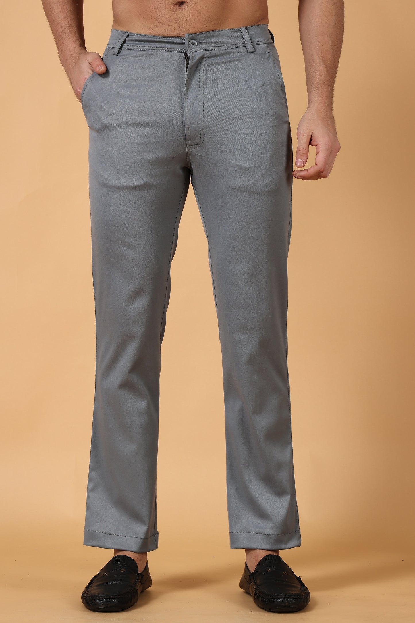 Men's Plus Size Grey Cotton Lycra Chinos| Apella