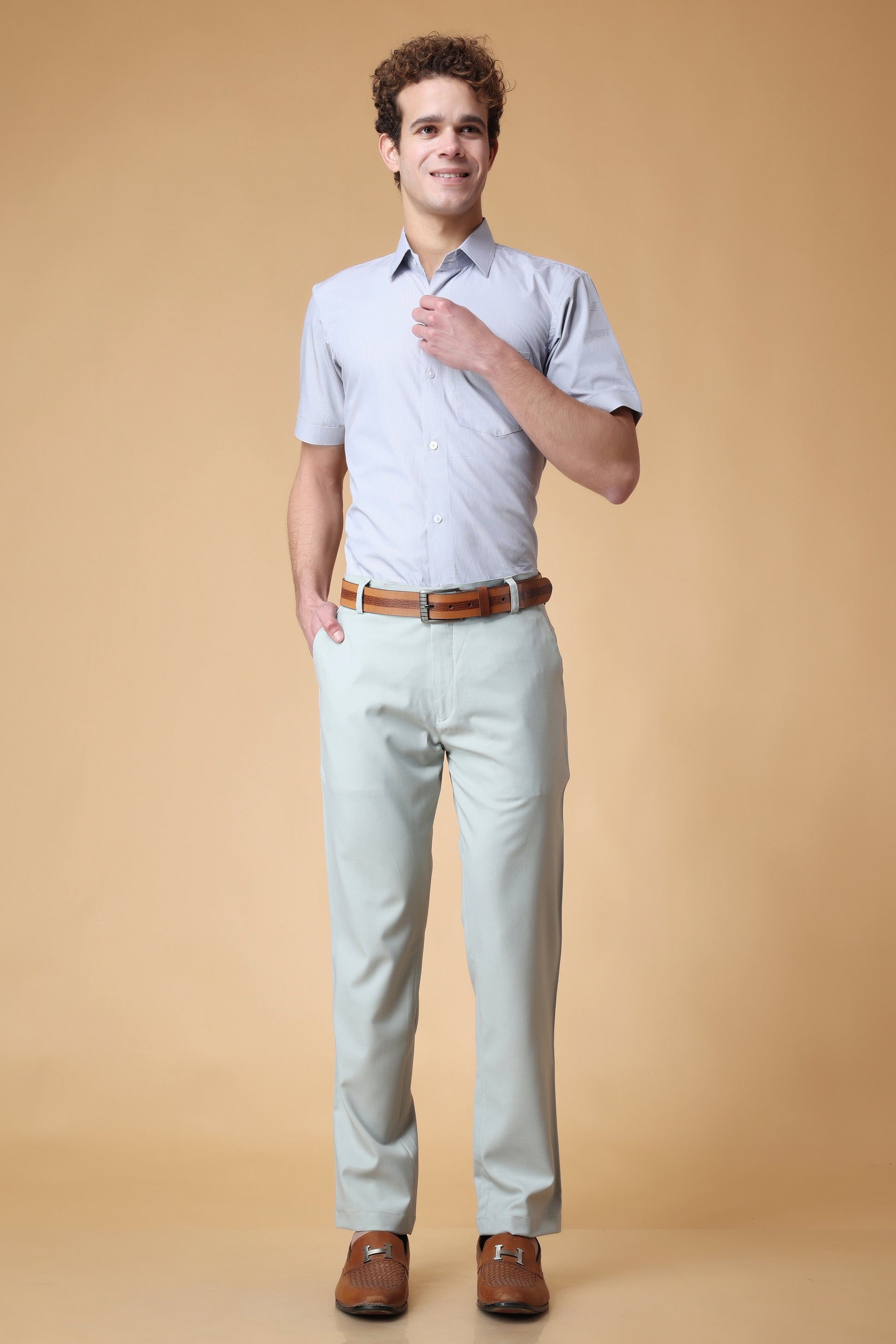 Men's Plus Size Pearl Grey Solid Cotton Shirt 