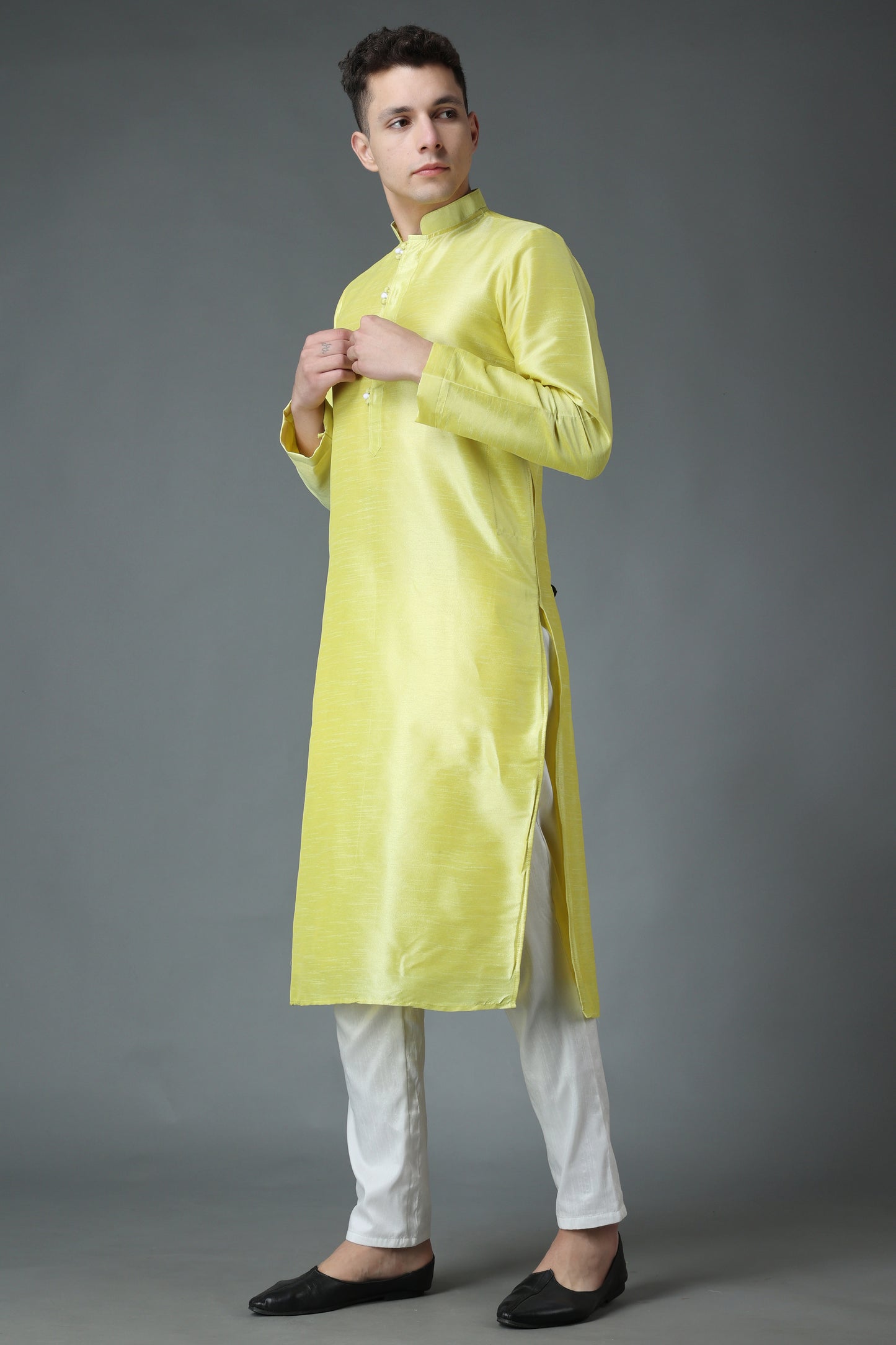 Men's Plus Size Lemon Sherbet Silk Kurta Pajama