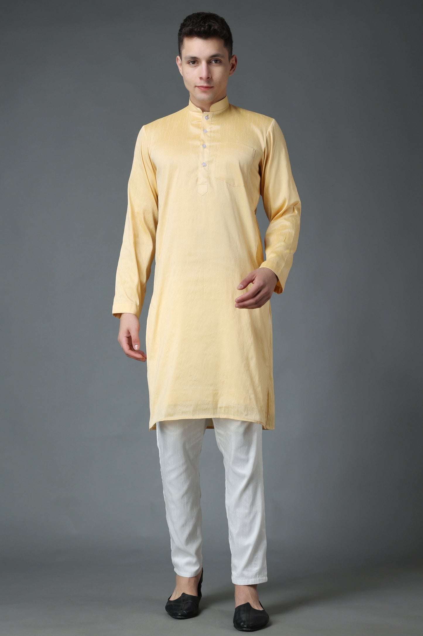 Men's Plus Size Buttermilk Yellow Silk Kurta Pajama