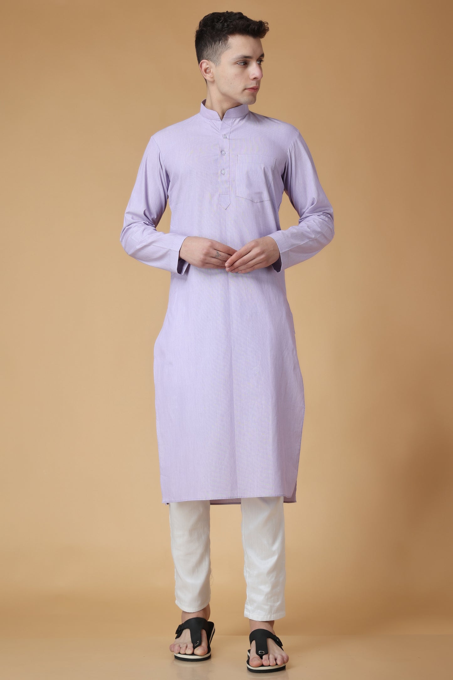 Men's Plus Size Lilac Lustre Cotton Kurta Pajama