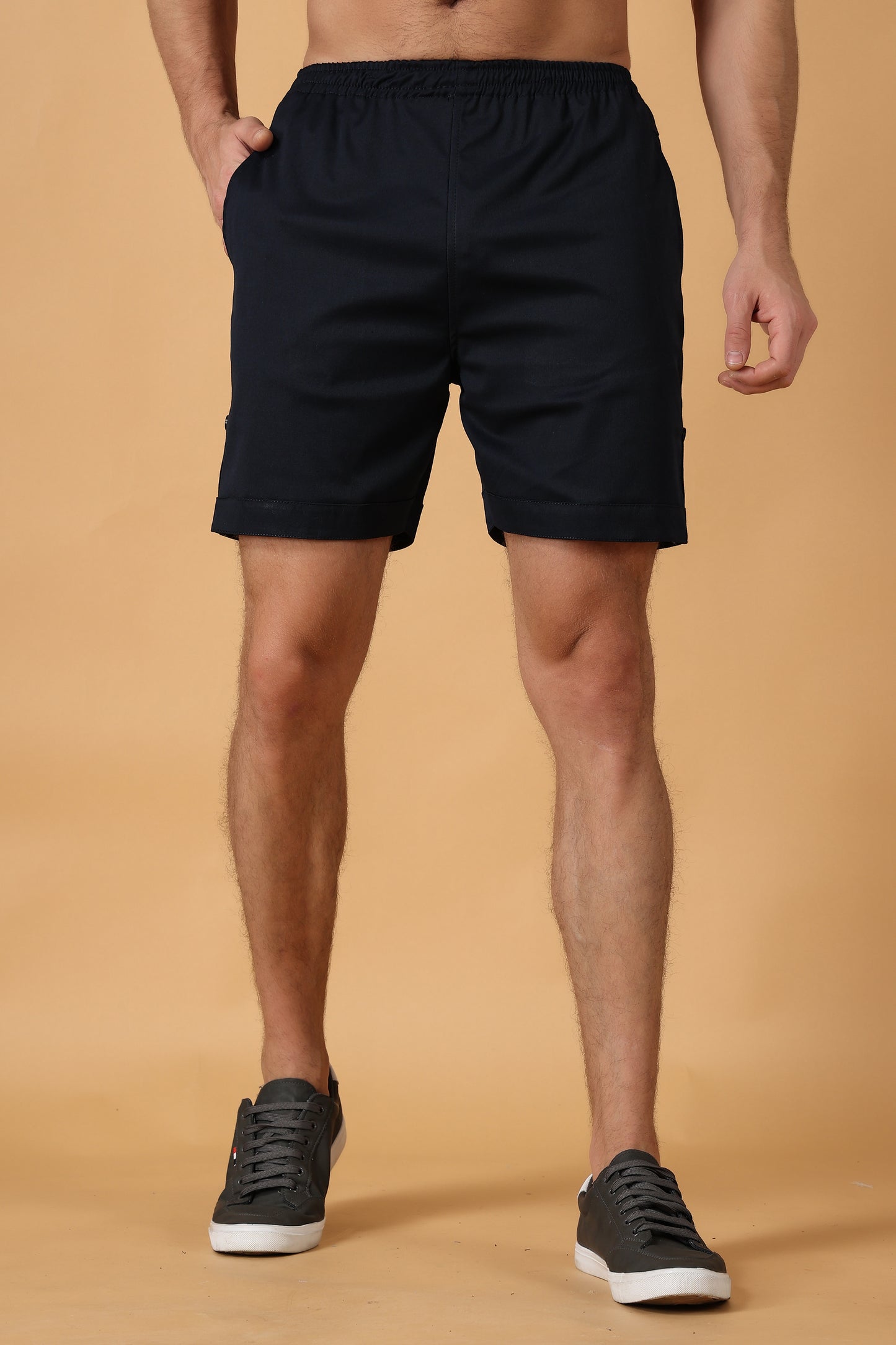 Men's Plus Size Navy Blue Cotton Lycra Shorts | Apella