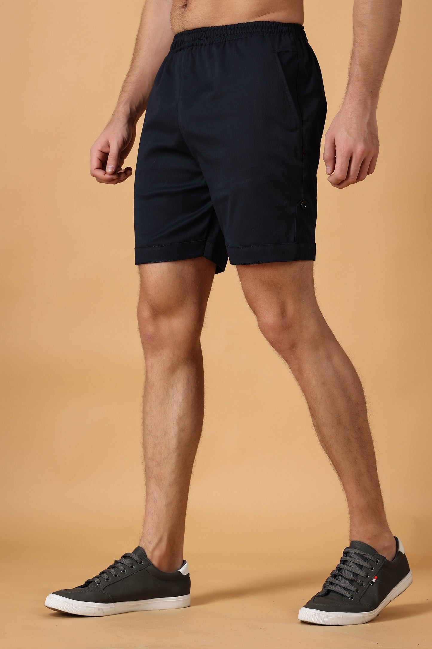 Navy Blue Cotton Lycra Shorts