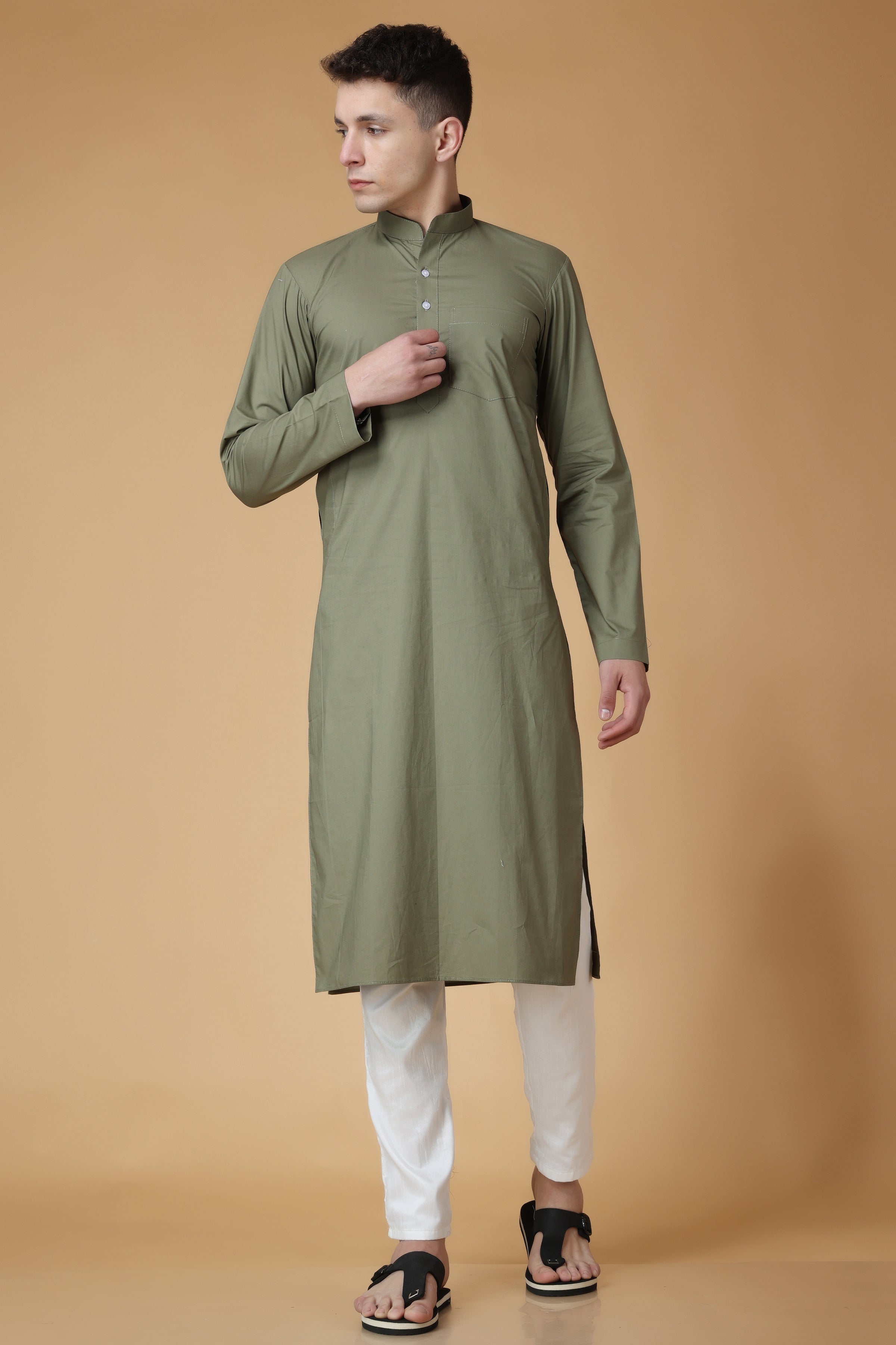 Buy Mehendi Green Jaquard Mens Kurta Pajama (NMK-4912) Online