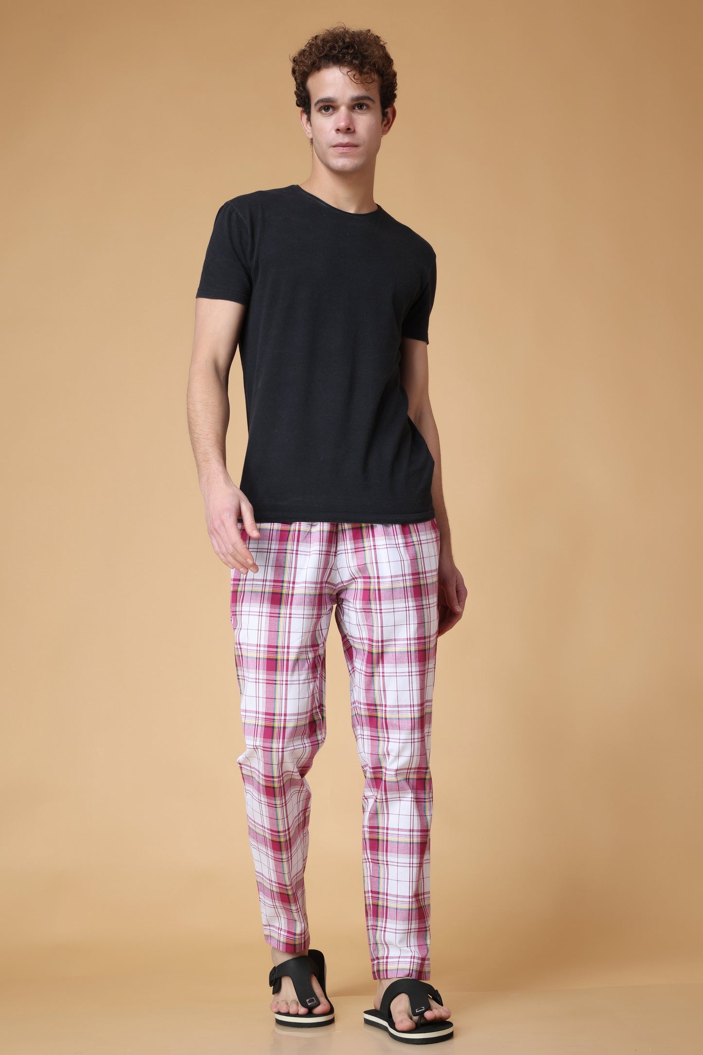Pink Checked Cotton Pant Pajama
