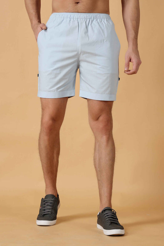 Buy Plus Size ​Powder Blue Cotton Shorts At Apella | Sizes XS to 10 XL | India | Free Delivery | Customized