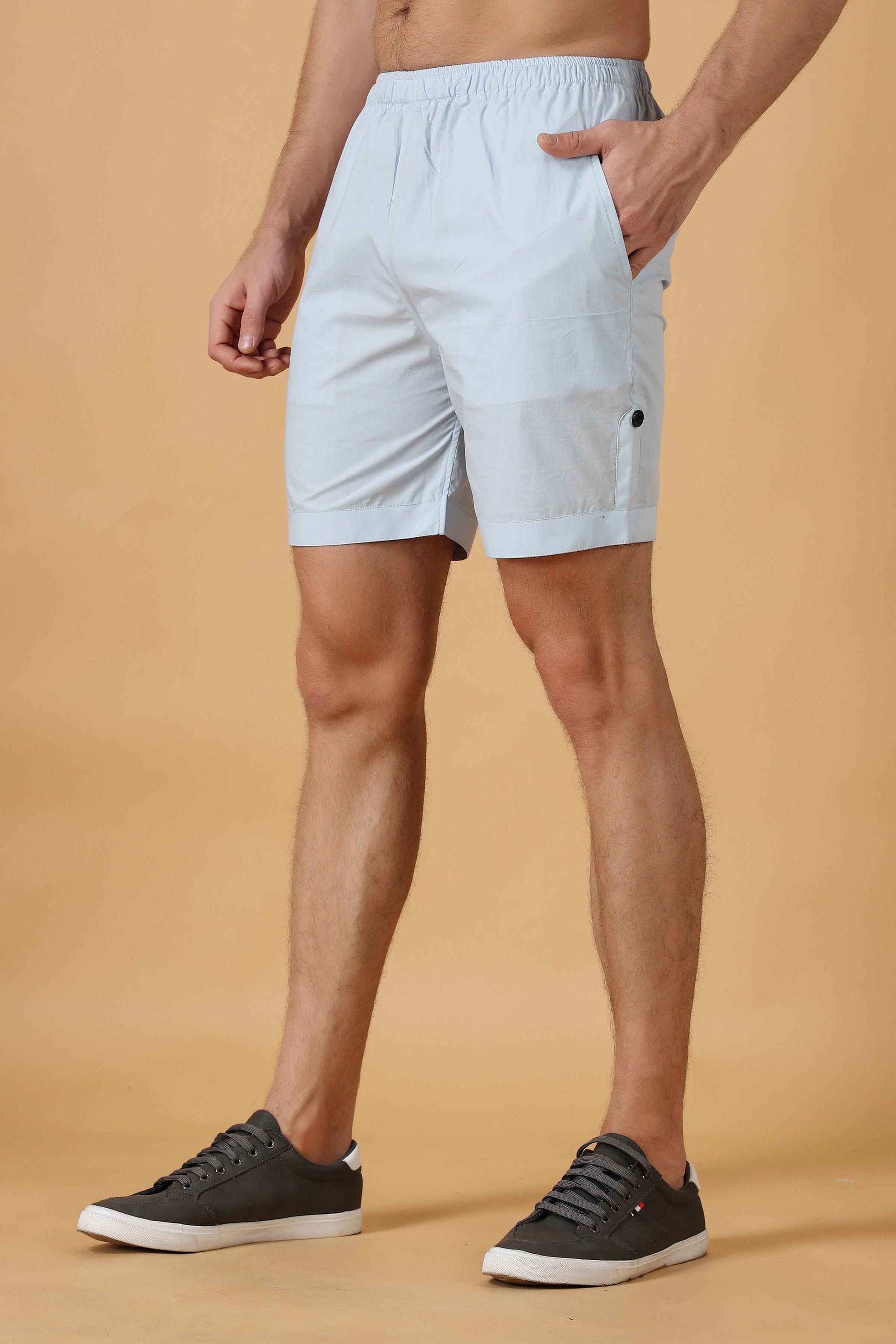 Buy Plus Size ​Powder Blue Cotton Shorts At Apella | Sizes XS to 10 XL | India | Free Delivery | Customized