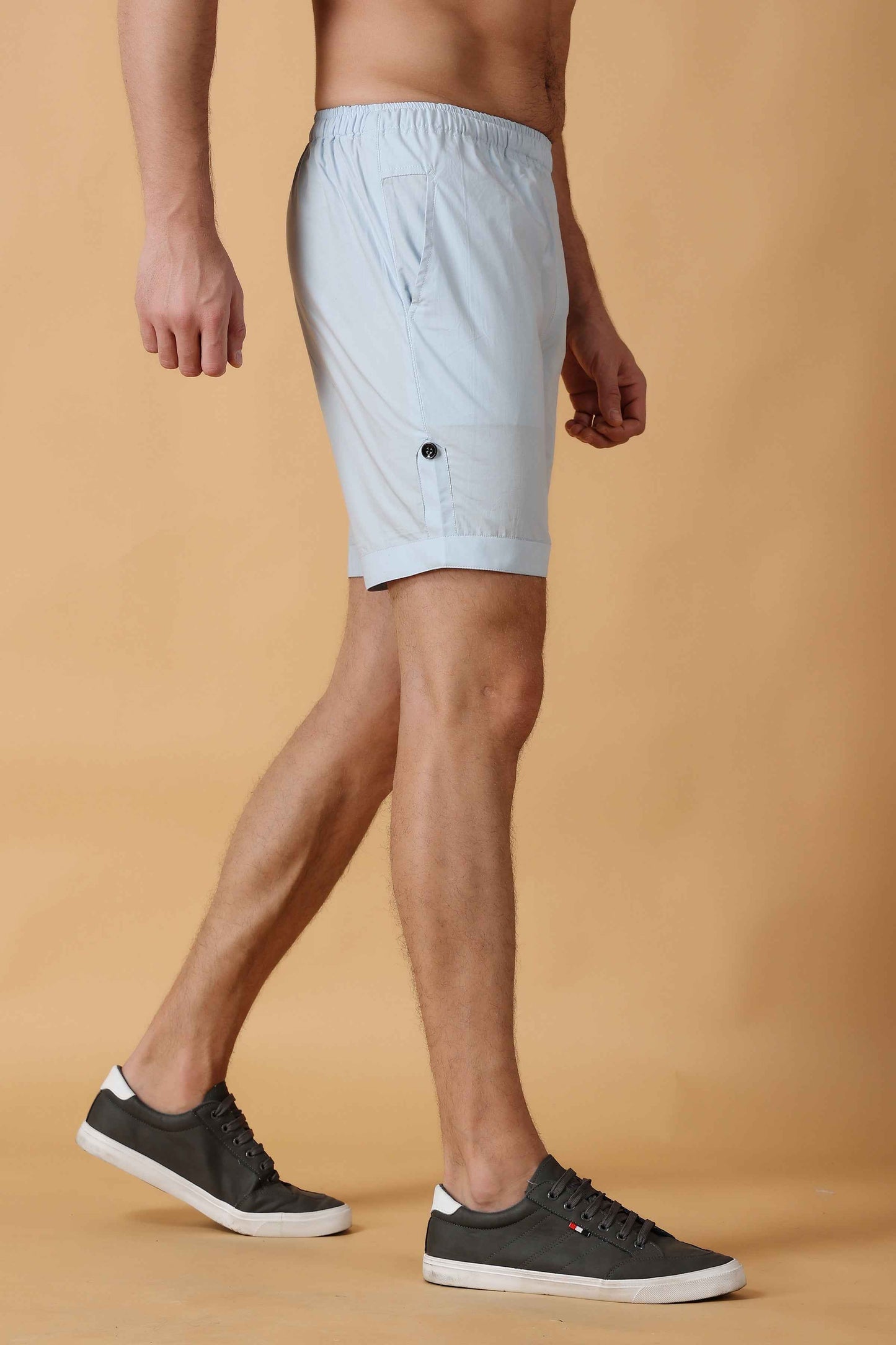 Buy Plus Size ​Powder Blue Cotton Shorts At Apella | Sizes XS to 10 XL | India | Free Delivery | Customized