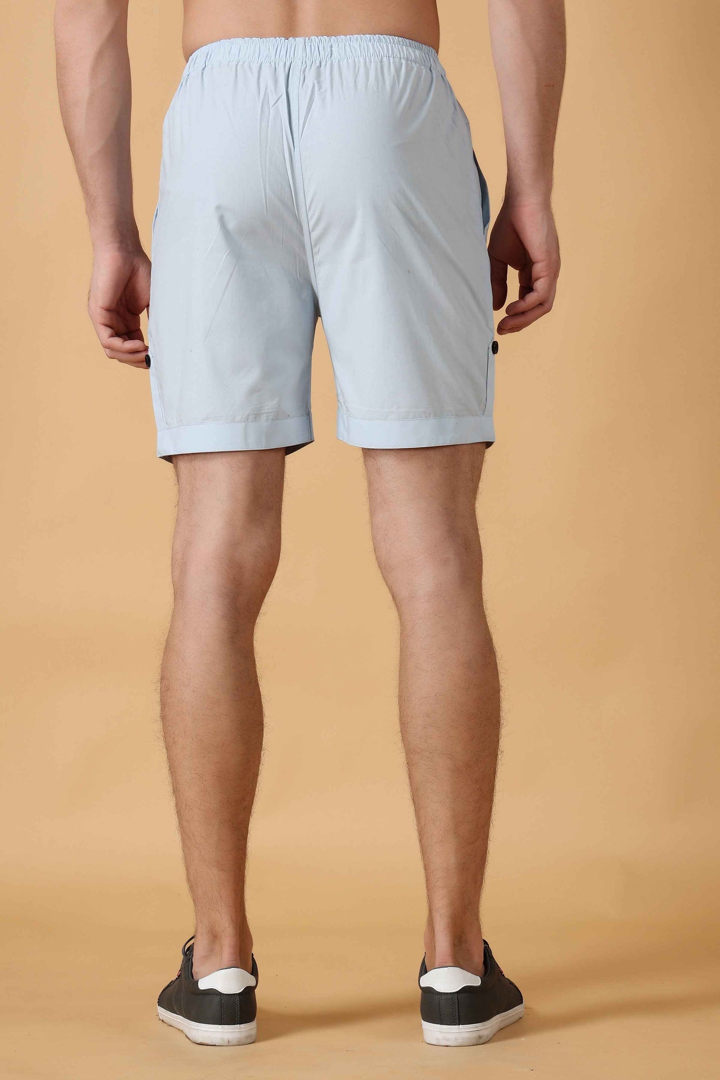 Buy Plus Size ​Powder Blue Cotton Shorts At Apella | Sizes XS to 10 XL | India | Free Delivery | Customized