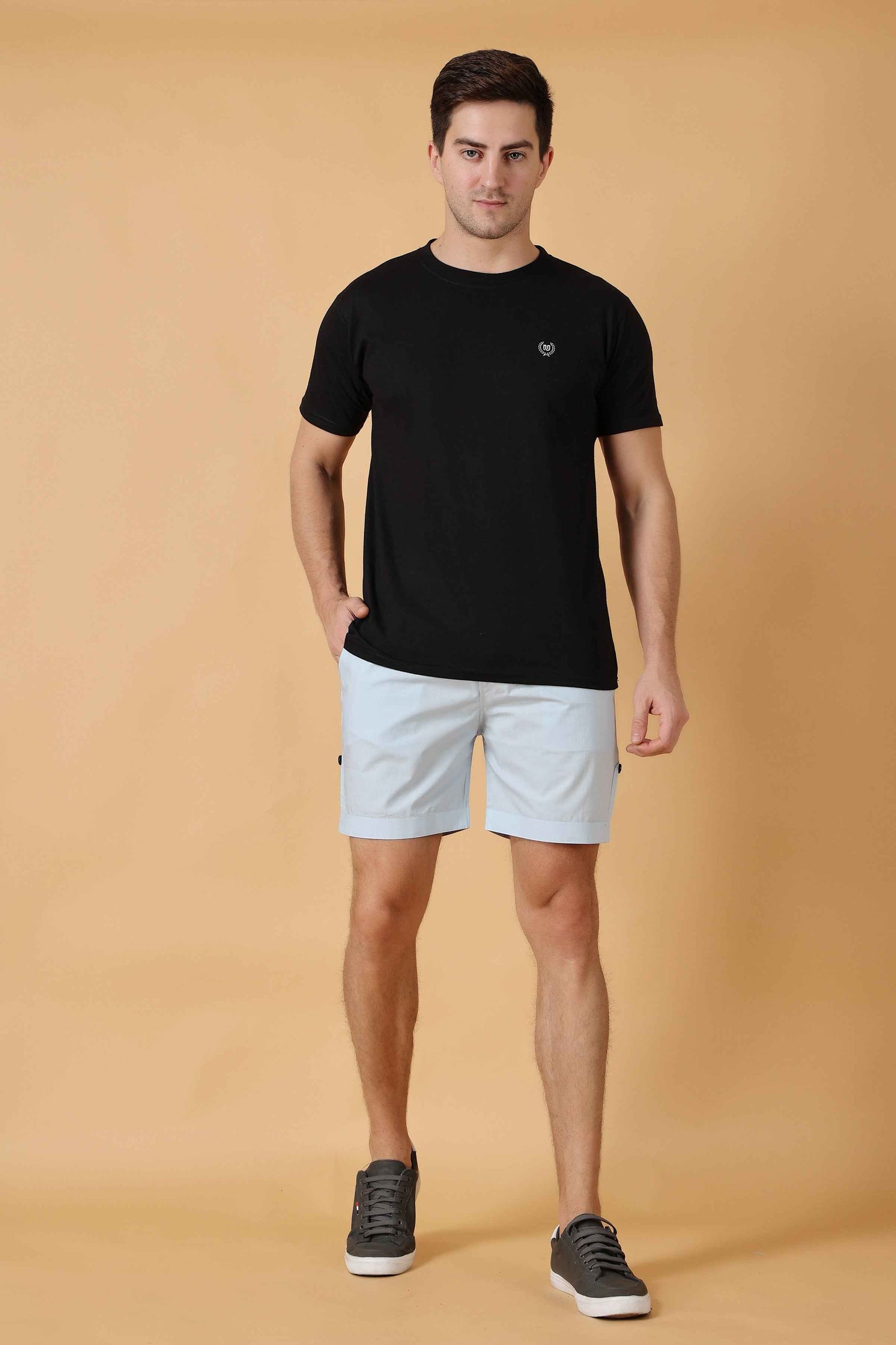 Buy Plus Size ​Powder Blue Cotton Shorts At Apella | Sizes XS to 10 XL | India | Free Delivery | Customized