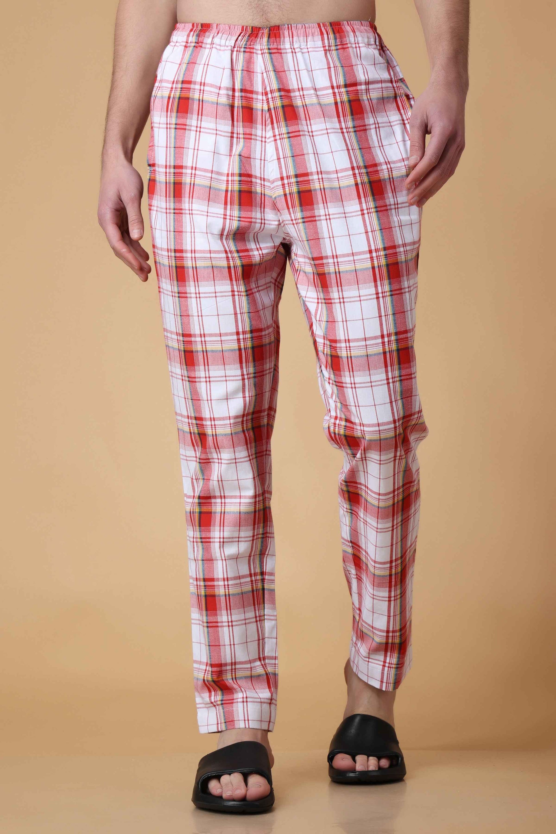 Red Checked Cotton Pant Pajama M Without Zipper