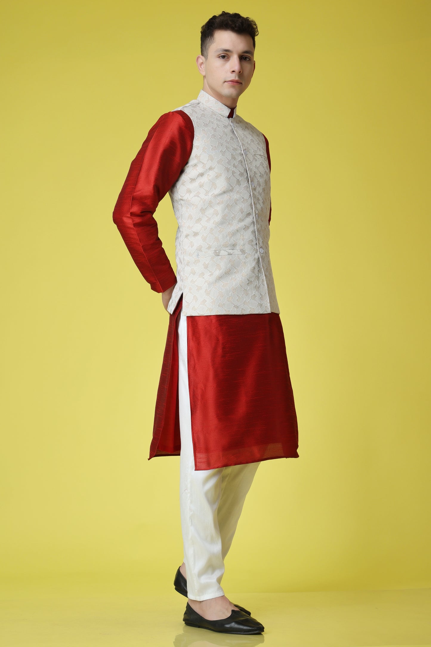Men's Plus Size Festive Red Silk Jacket Set