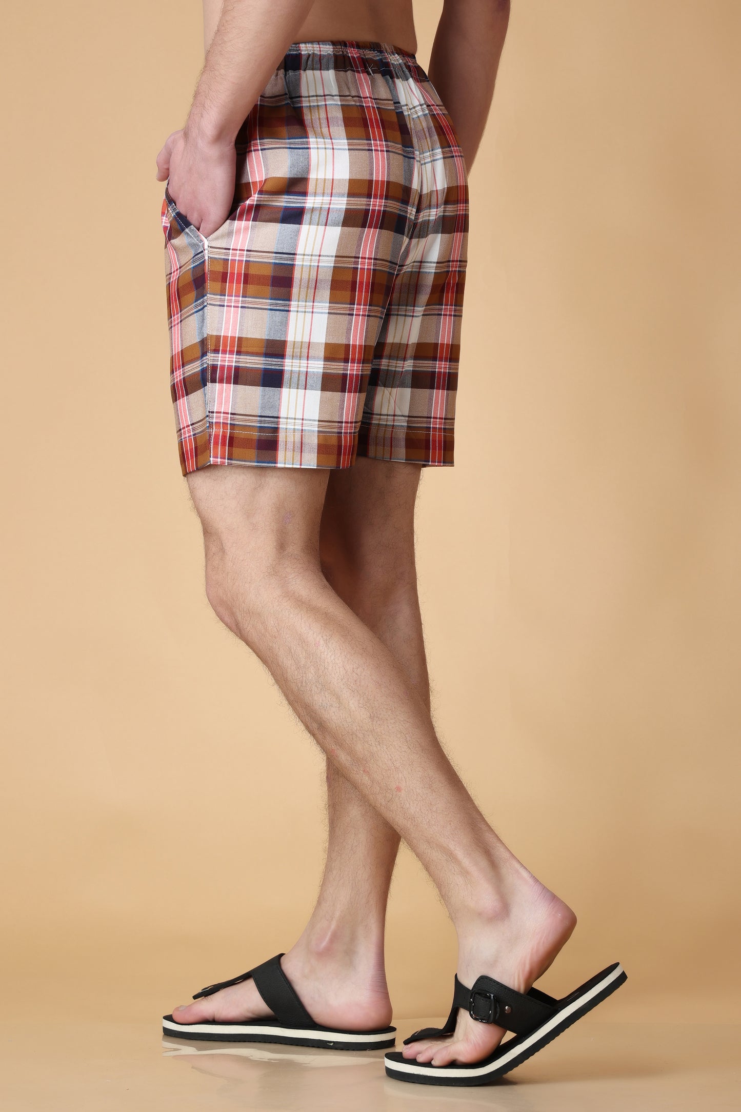 Rust Checked Cotton Shorts