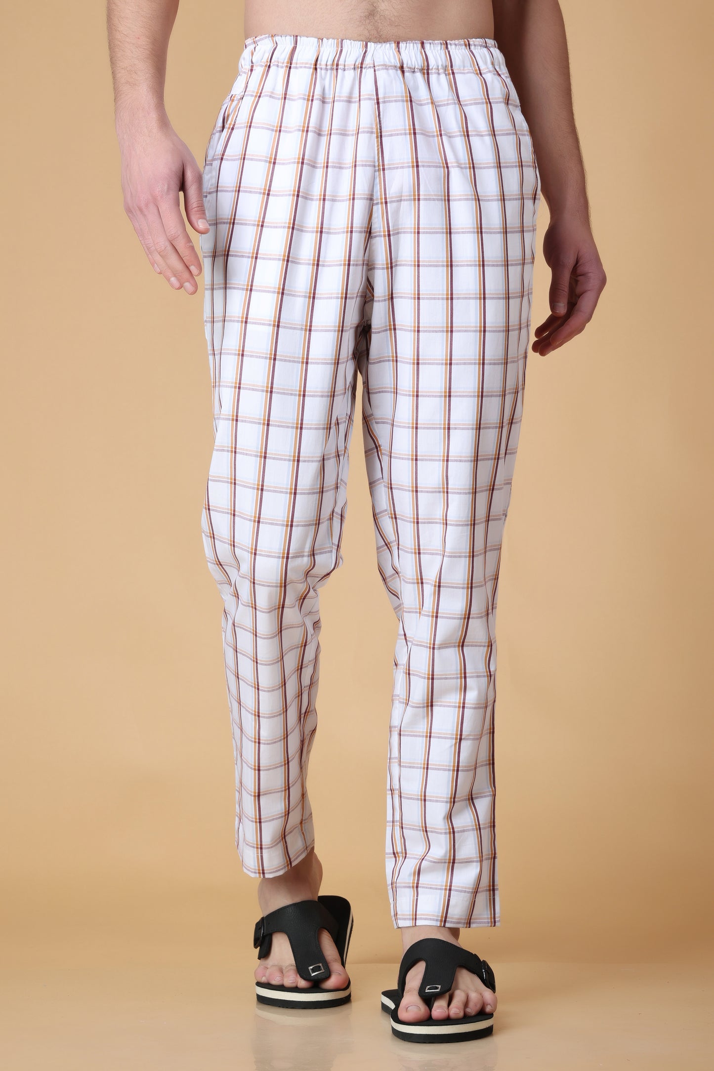 Peach Checked Cotton Pajama Pants