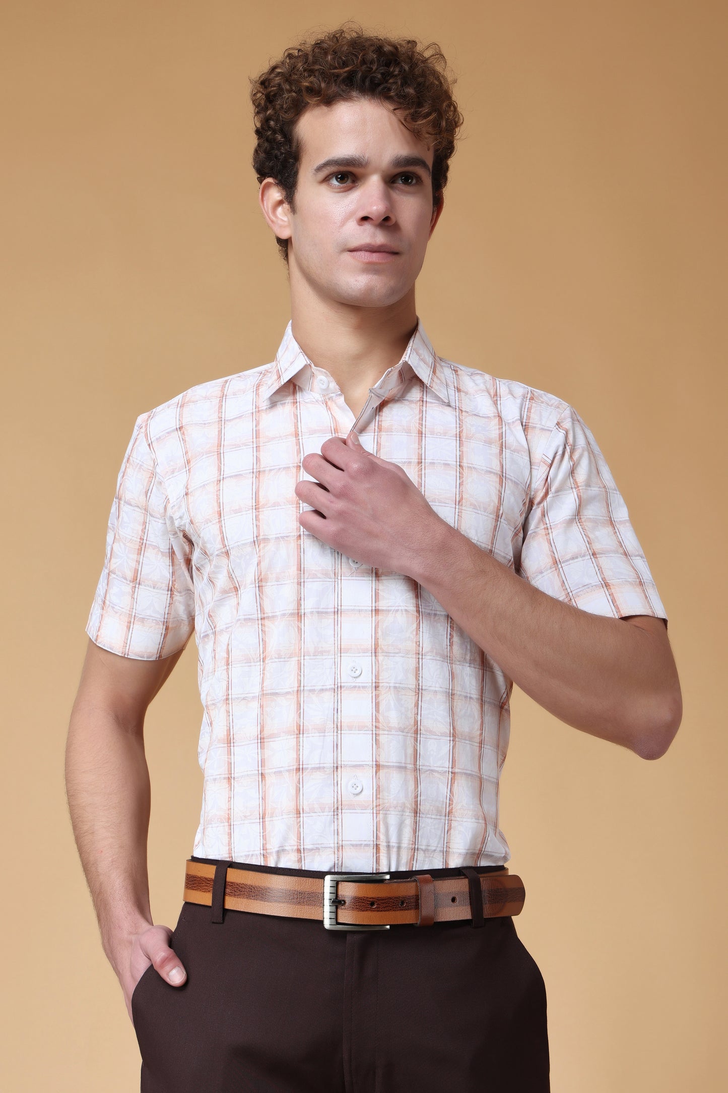 Men's Plus Size Parfait Peach Checked Shirt
