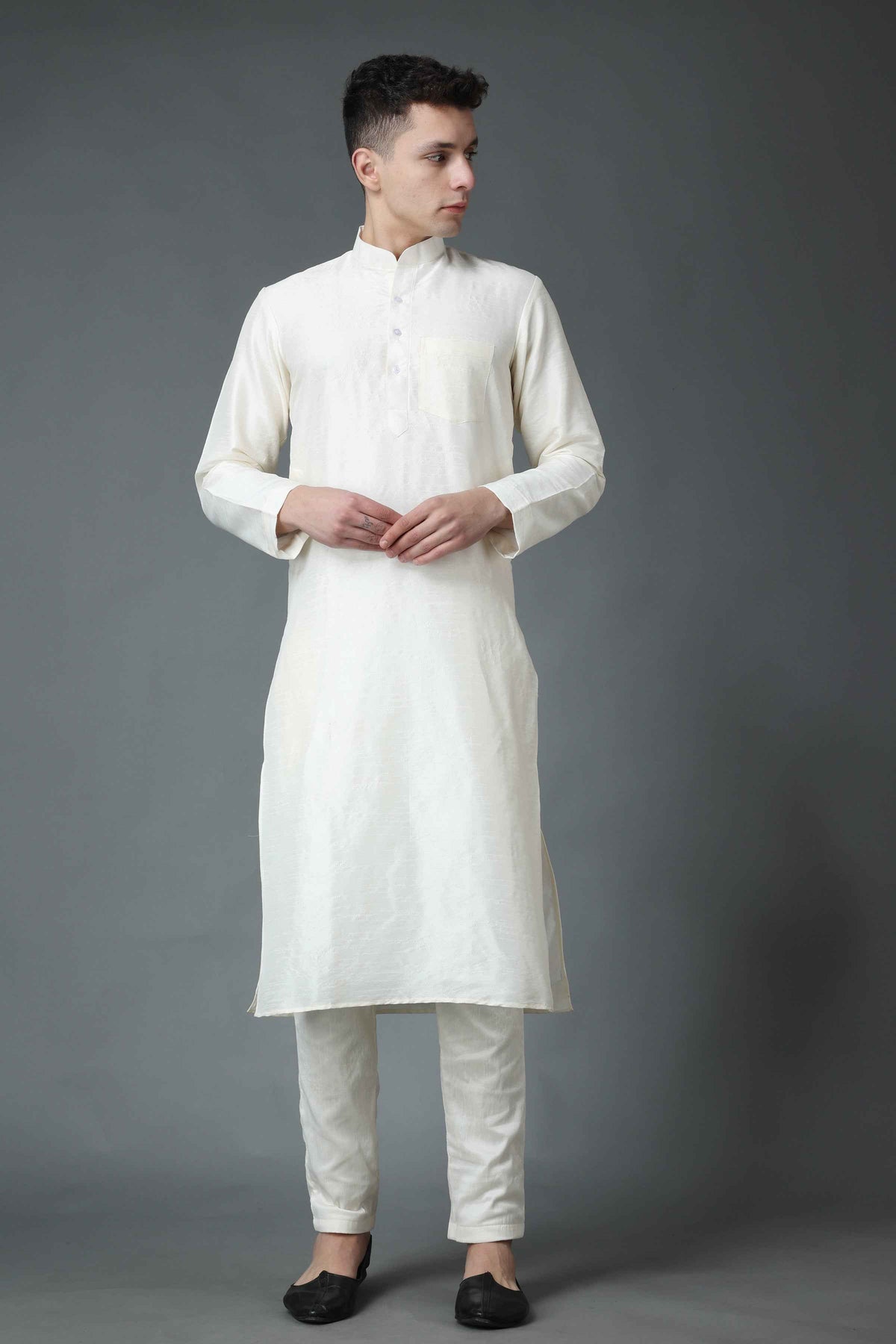 Buy Plus Size ​Celebratory White Silk Kurta At Apella | Sizes XS to 10 XL | India | Free Delivery | Customized