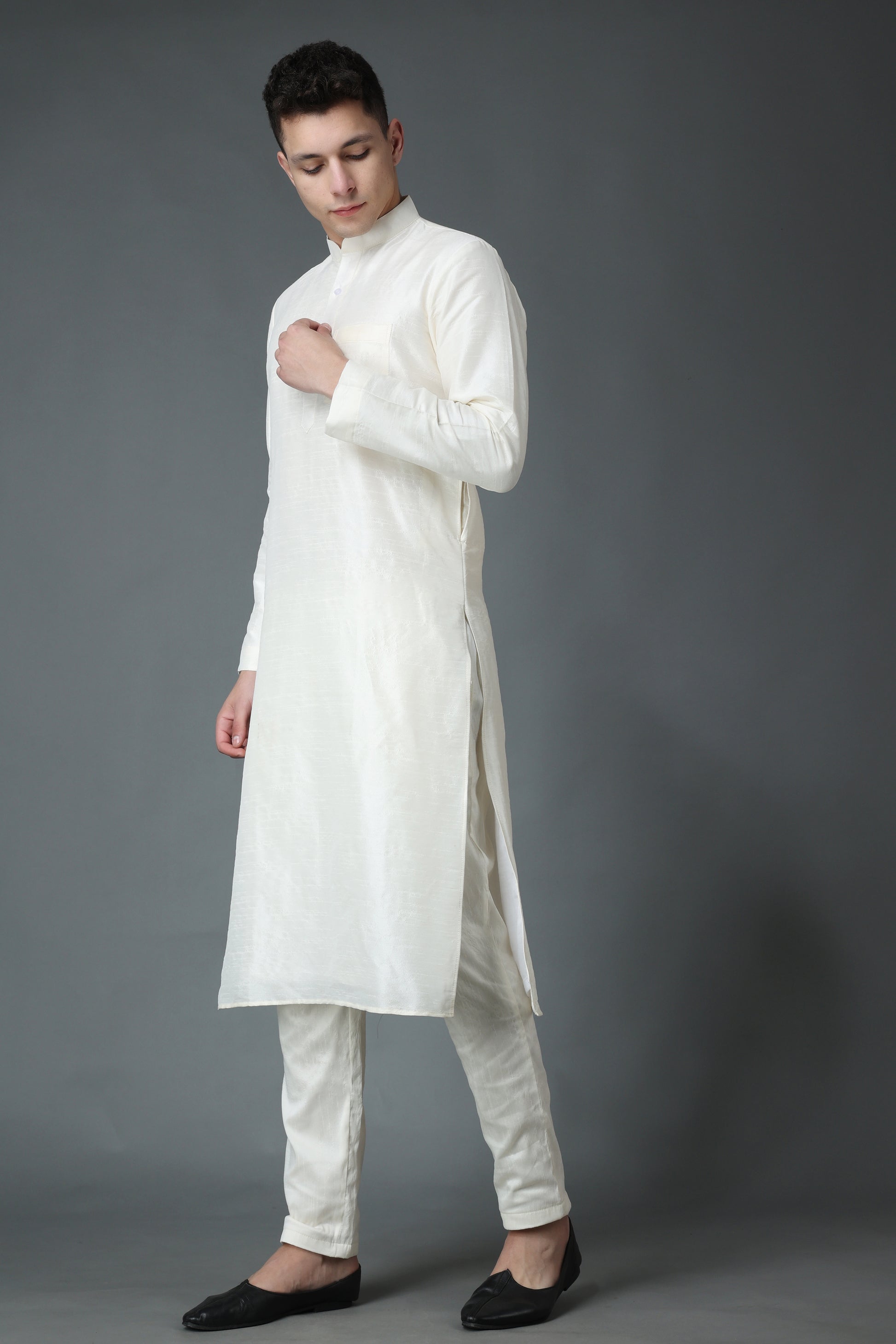 Men's Plus Size Celebratory White Silk Kurta