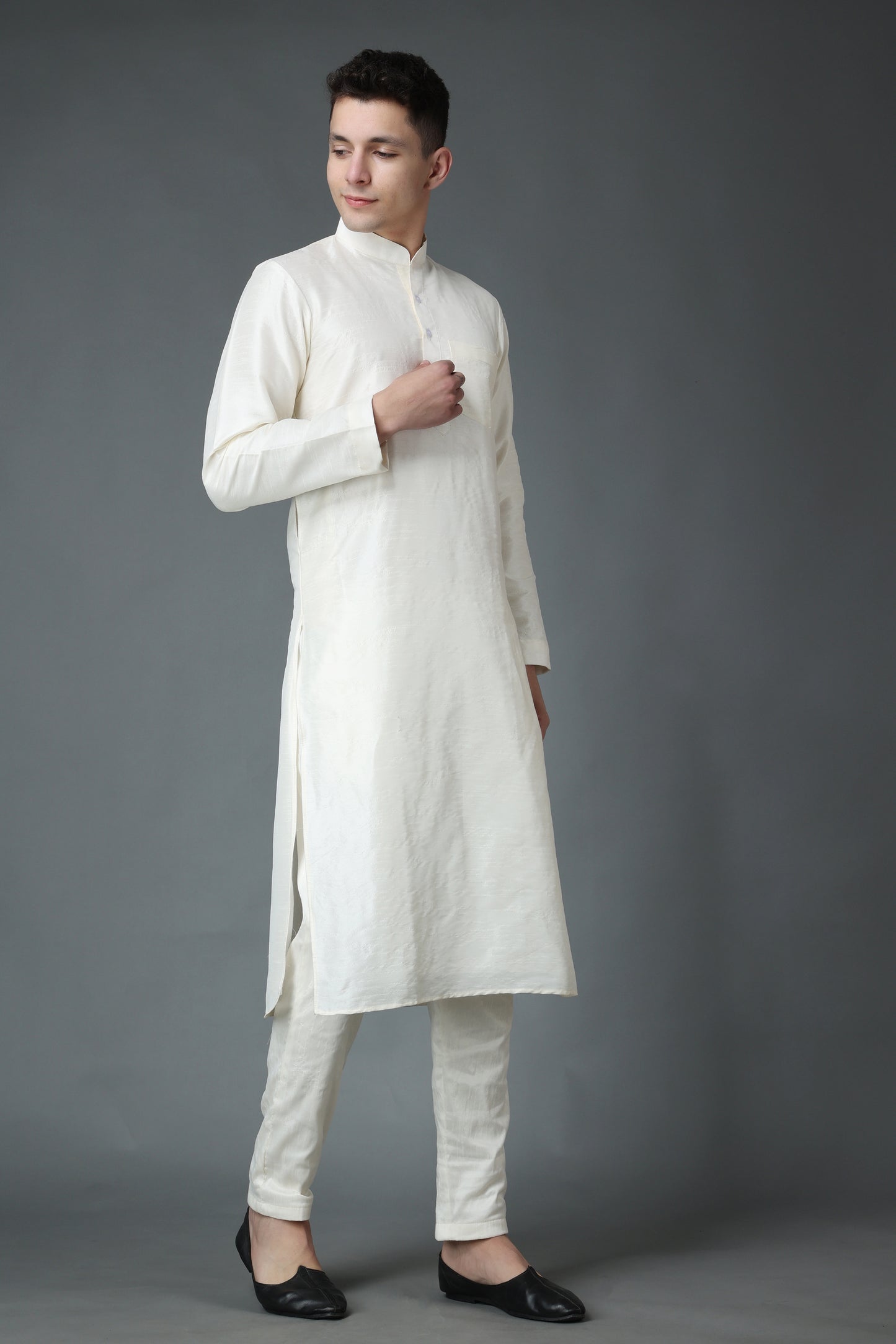 Men's Plus Size Celebratory White Silk Kurta