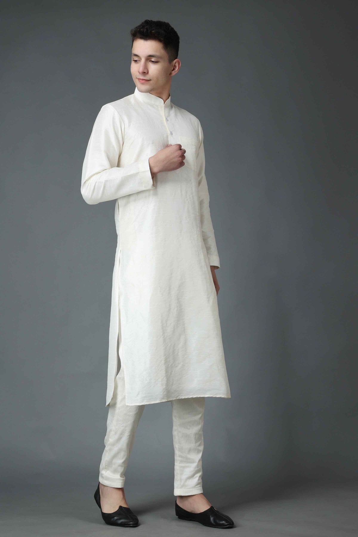 Buy Plus Size ​Celebratory White Silk Kurta At Apella | Sizes XS to 10 XL | India | Free Delivery | Customized