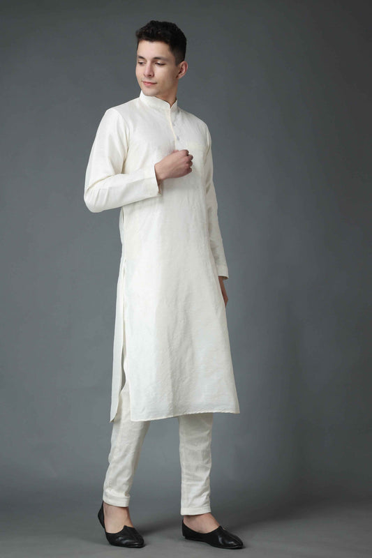 Buy Plus Size ​Sublime Cream Silk Kurta Pajama At Apella | Sizes XS to 10 XL | India | Free Delivery | Customized