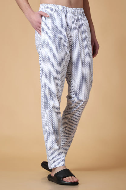 White Printed Cotton Pant Pajama