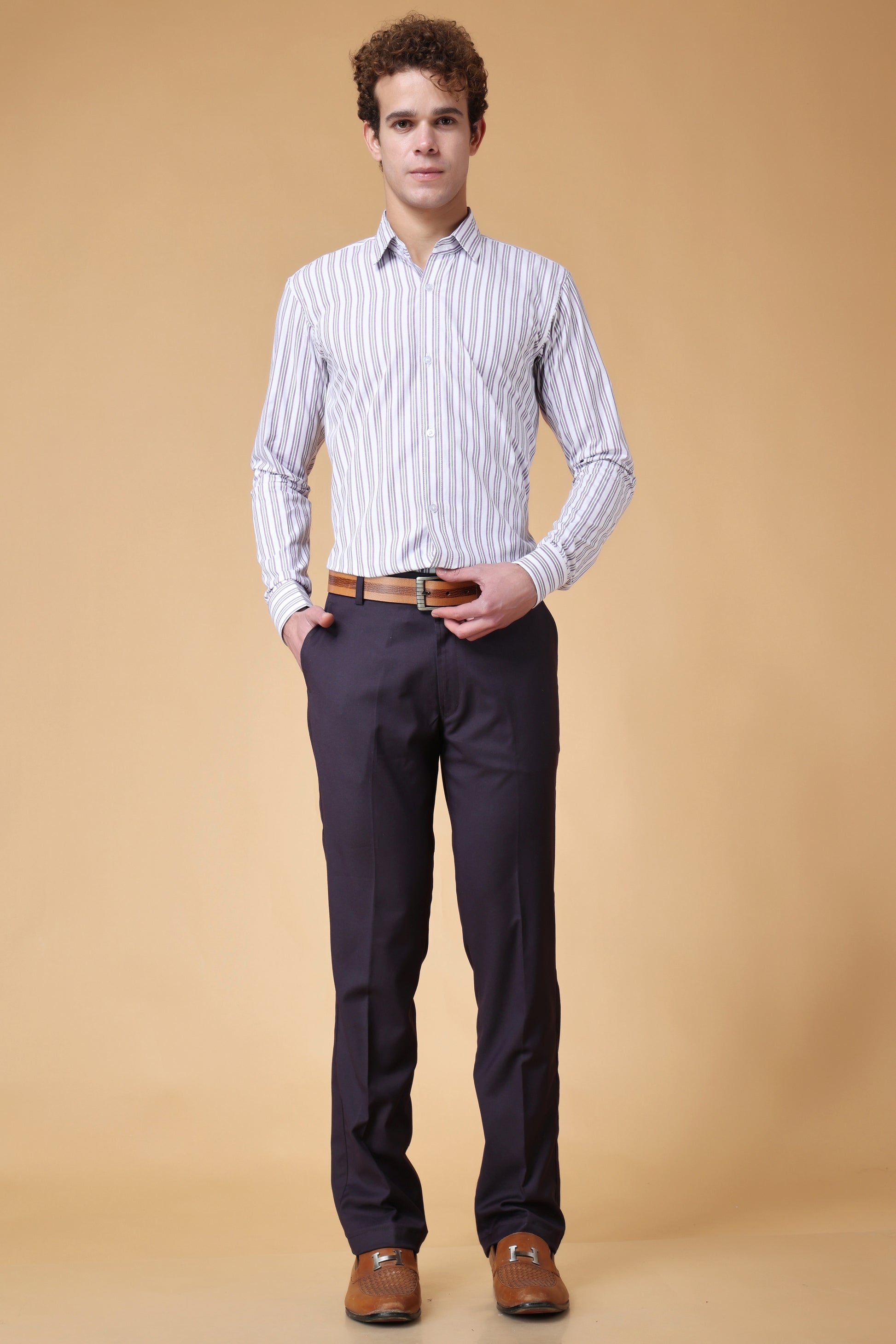 Men's Plus Size Polar Grey Striped Shirt