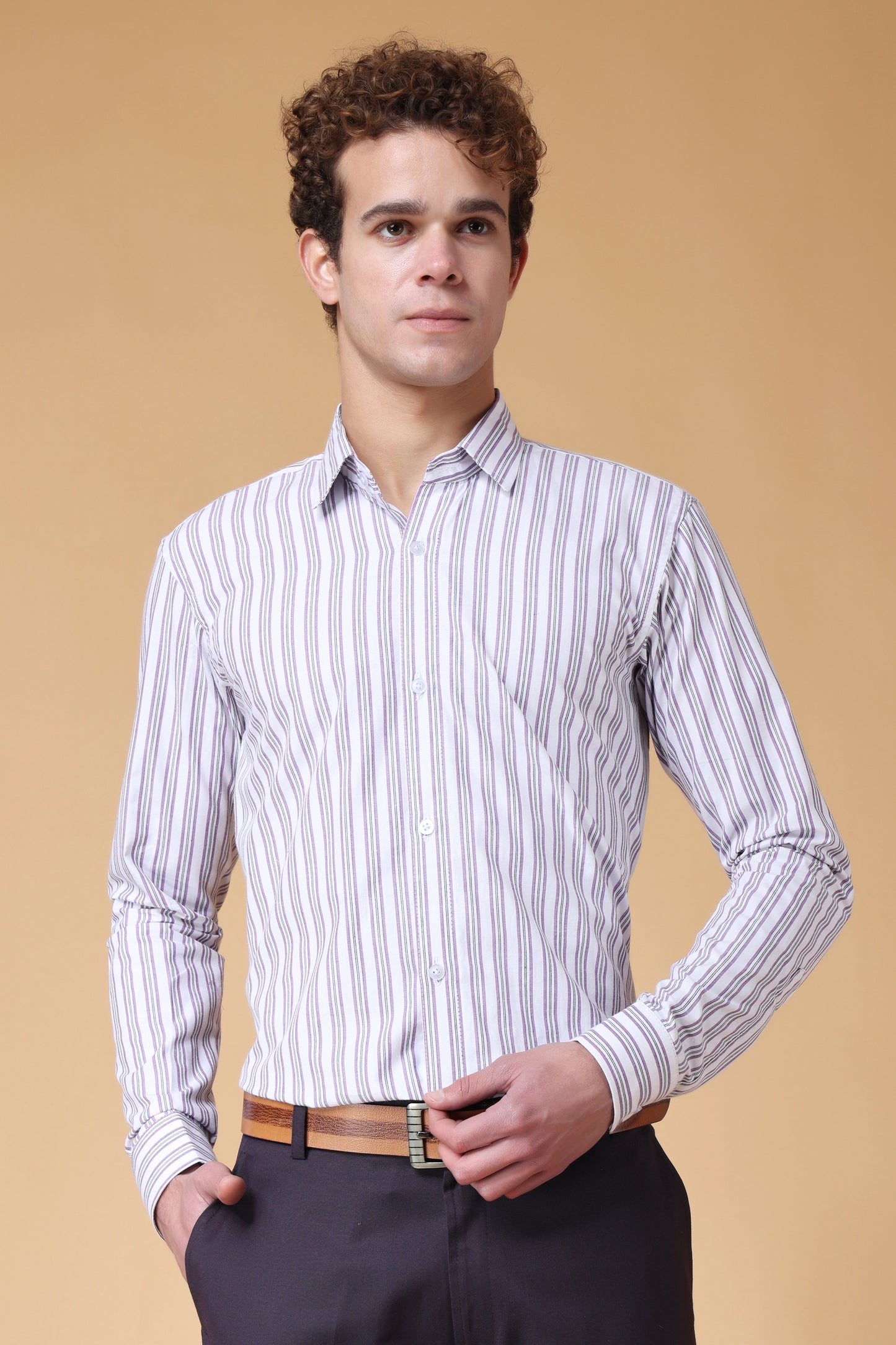 Men's Plus Size Polar Grey Striped Shirt