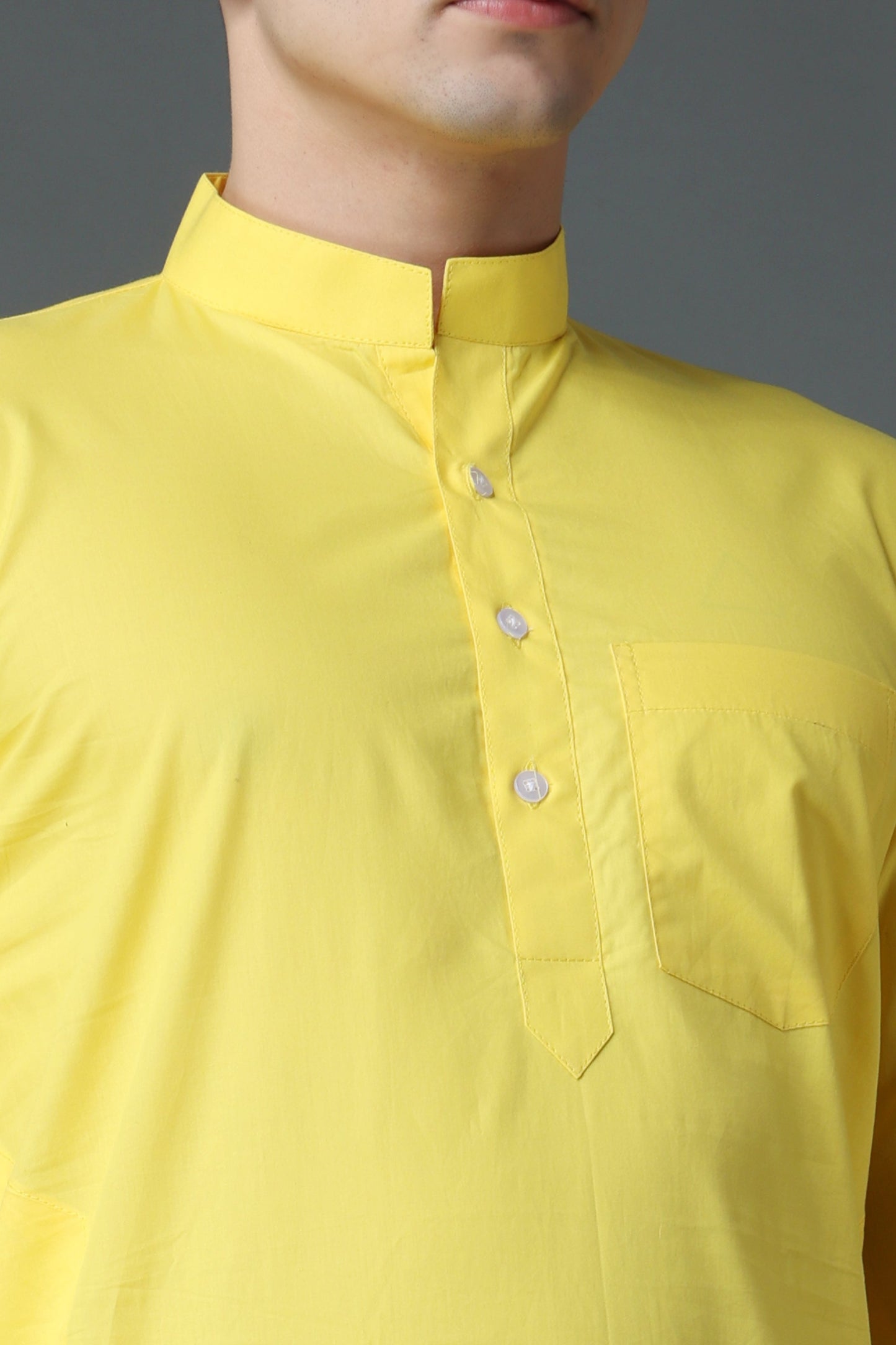 Men's Plus Size Subtle Yellow Cotton Kurta