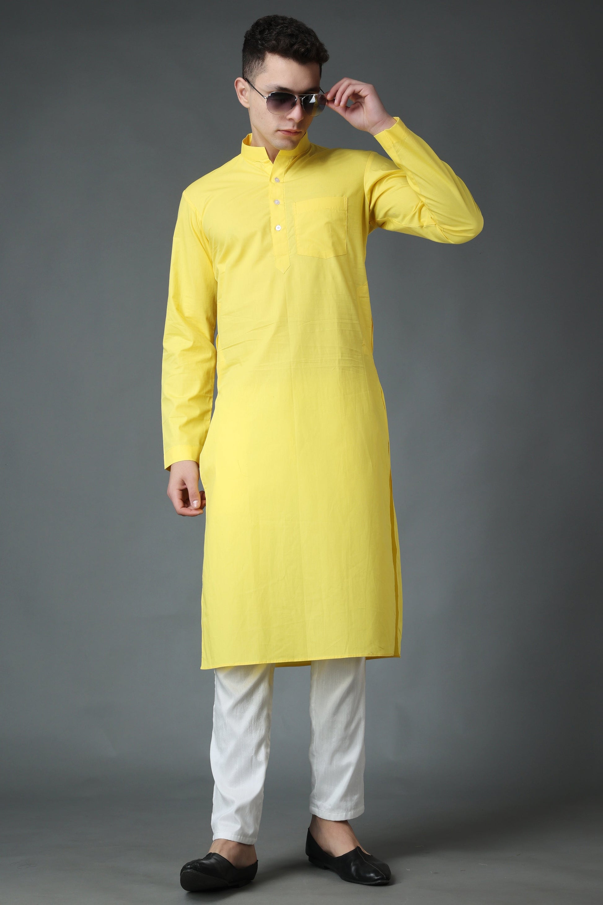 Men's Plus Size Subtle Yellow Cotton Kurta