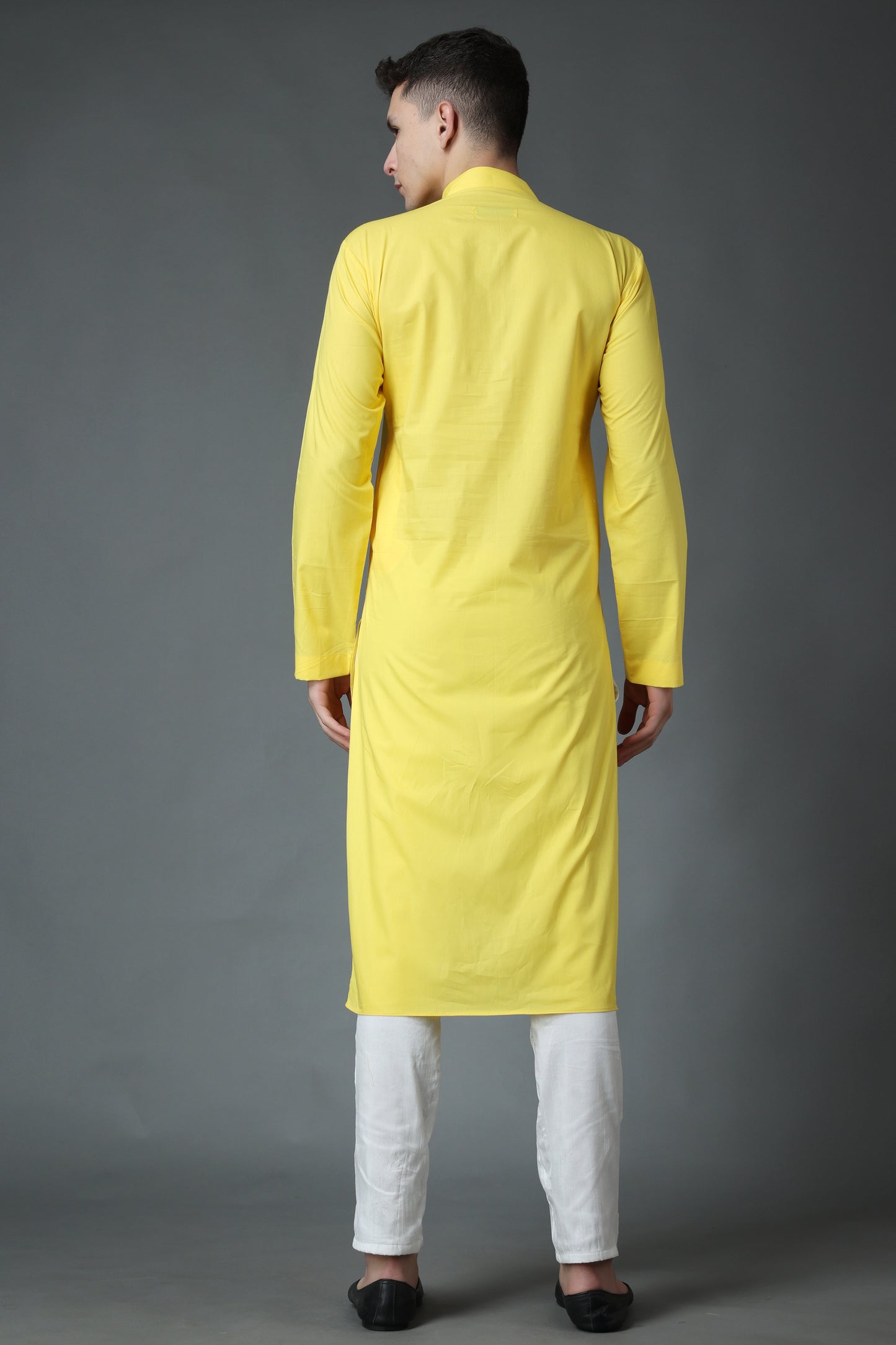 Men's Plus Size Subtle Yellow Cotton Kurta Pajama