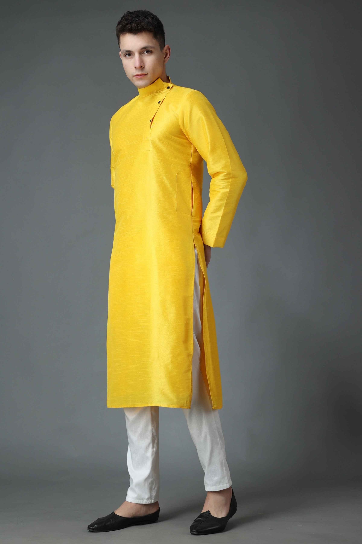 Buy Plus Size ​Amber Yellow Silk Kurta At Apella | Sizes XS to 10 XL | India | Free Delivery | Customized