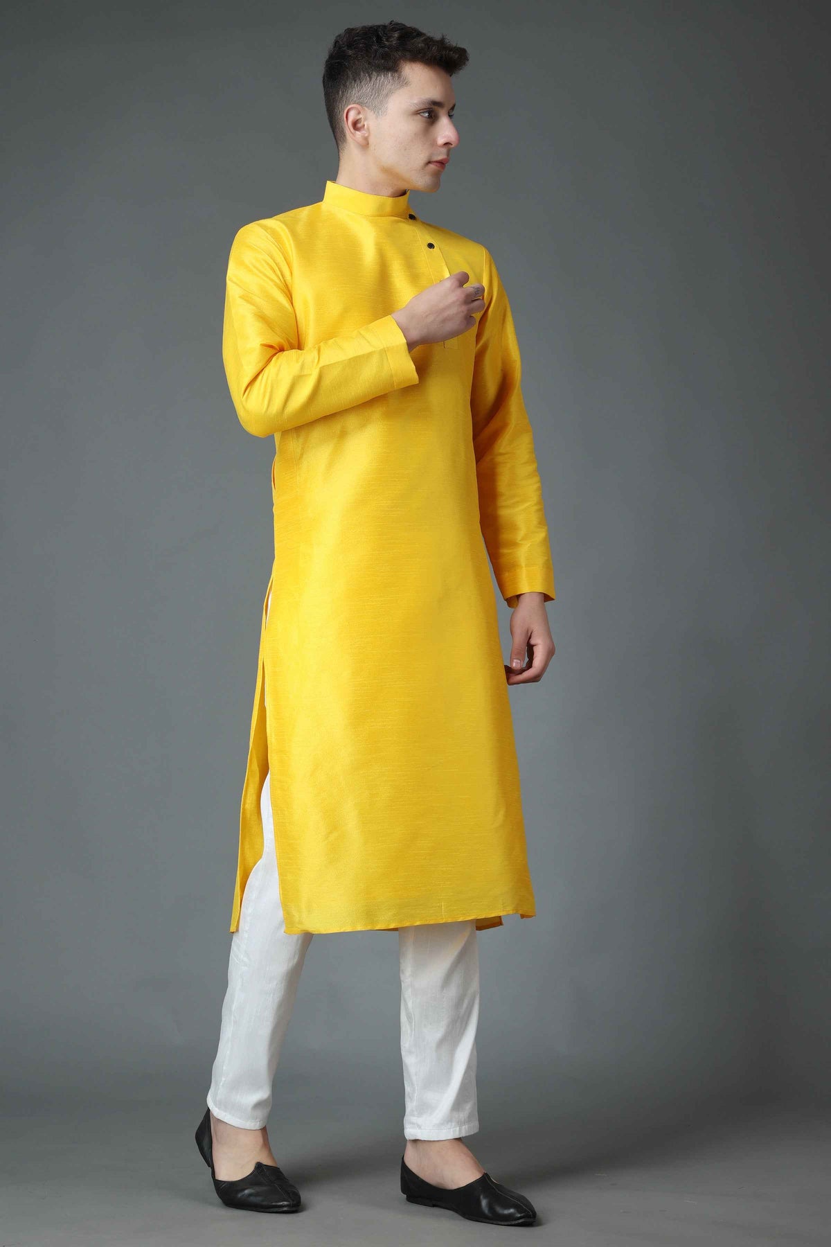 Buy Plus Size ​Amber Yellow Silk Kurta At Apella | Sizes XS to 10 XL | India | Free Delivery | Customized