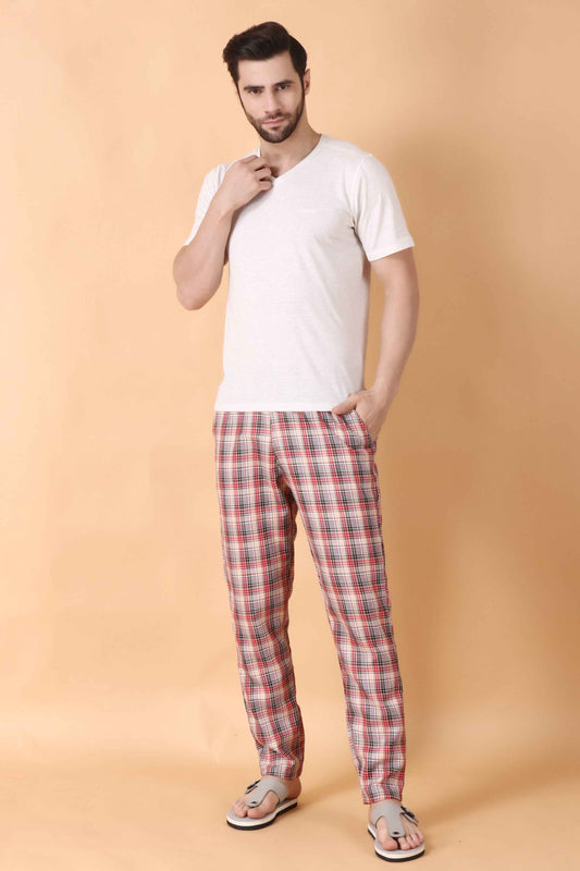 Buy Plus Size ​Red Grid Woollen Pajama At Apella | Sizes XS to 10 XL | India | Free Delivery | Customized