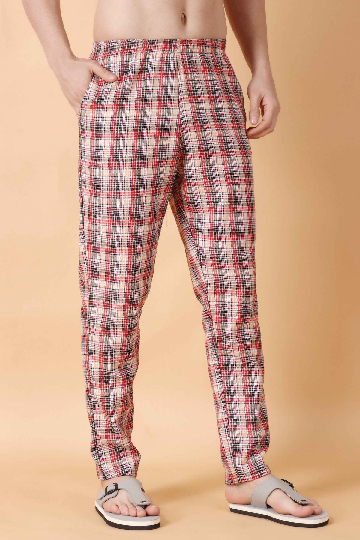 Buy Plus Size ​Red Grid Woollen Pajama At Apella | Sizes XS to 10 XL | India | Free Delivery | Customized