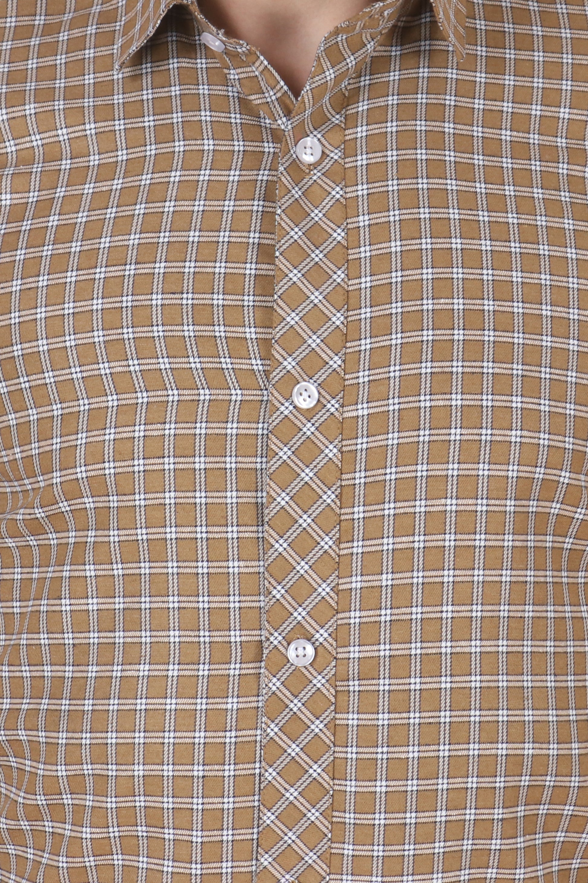 All Size, Brown Cotton Shirt, Caramel Checked Shirt, Caramel Checked Woollen Shirt, Checked Shirt, Collar Neckline, Cotton Checked Shirt, Cotton Shirt, Cotton Twill, Full Sleeves, Light Brown