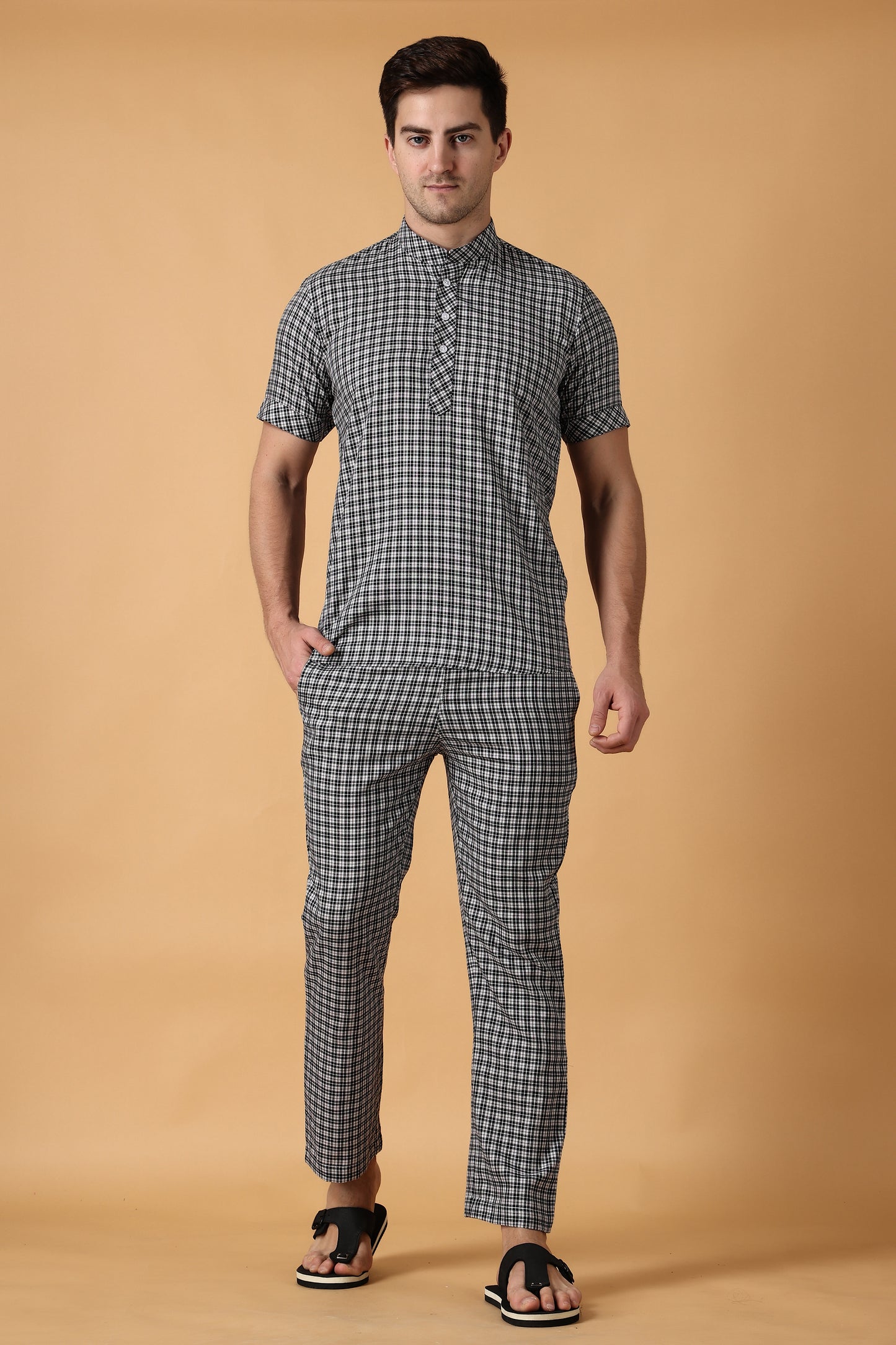 Men's Plus Size Black Checked  Wear Set | Apella