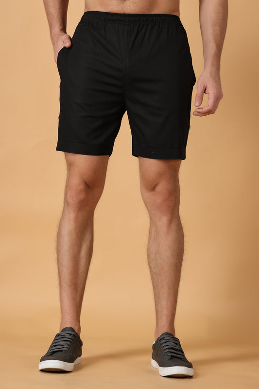Men's Plus Size Black Cotton Shorts | Apella