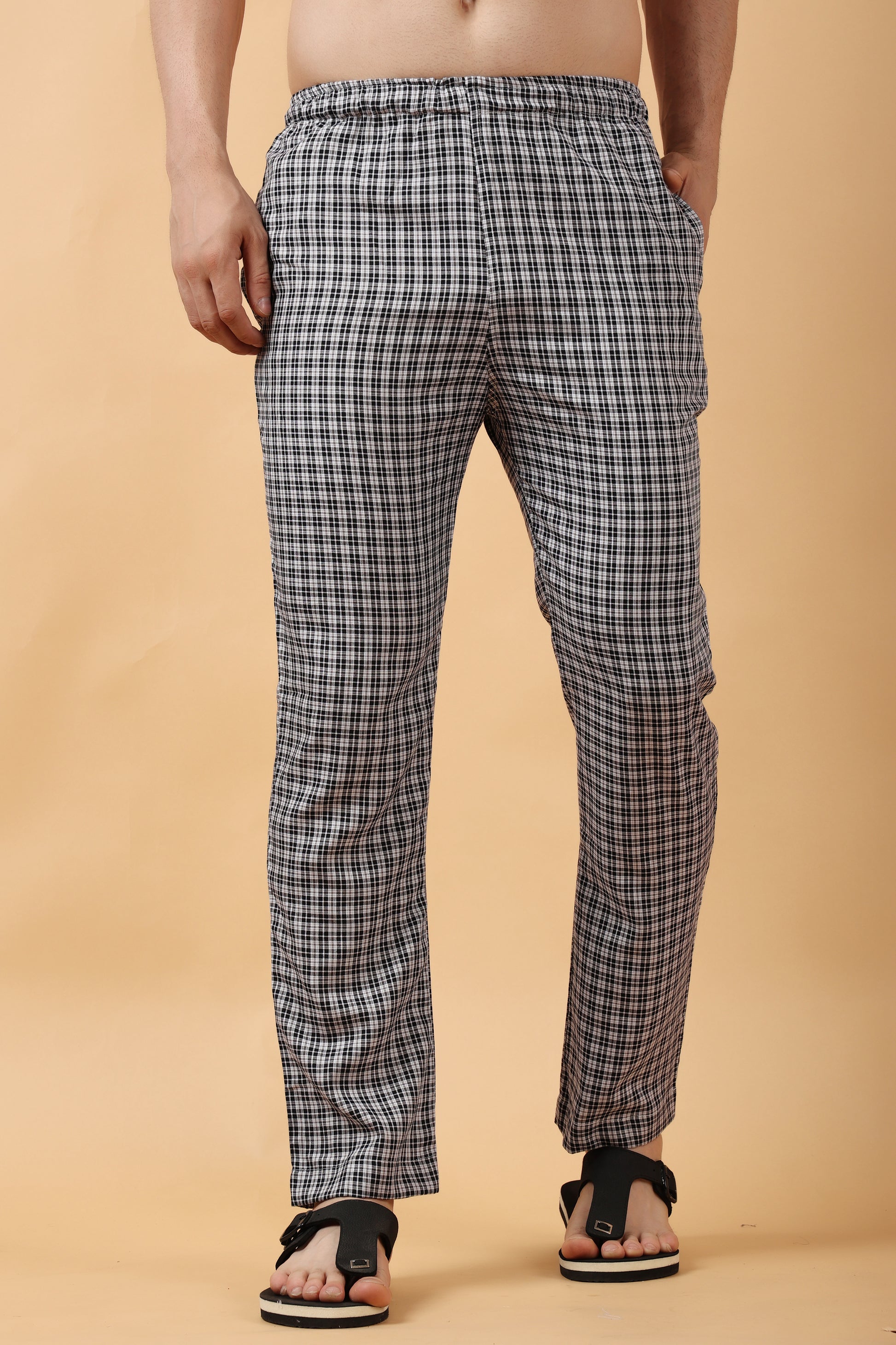 Men's Plus Size Black Checked Cotton Pajama | Apella