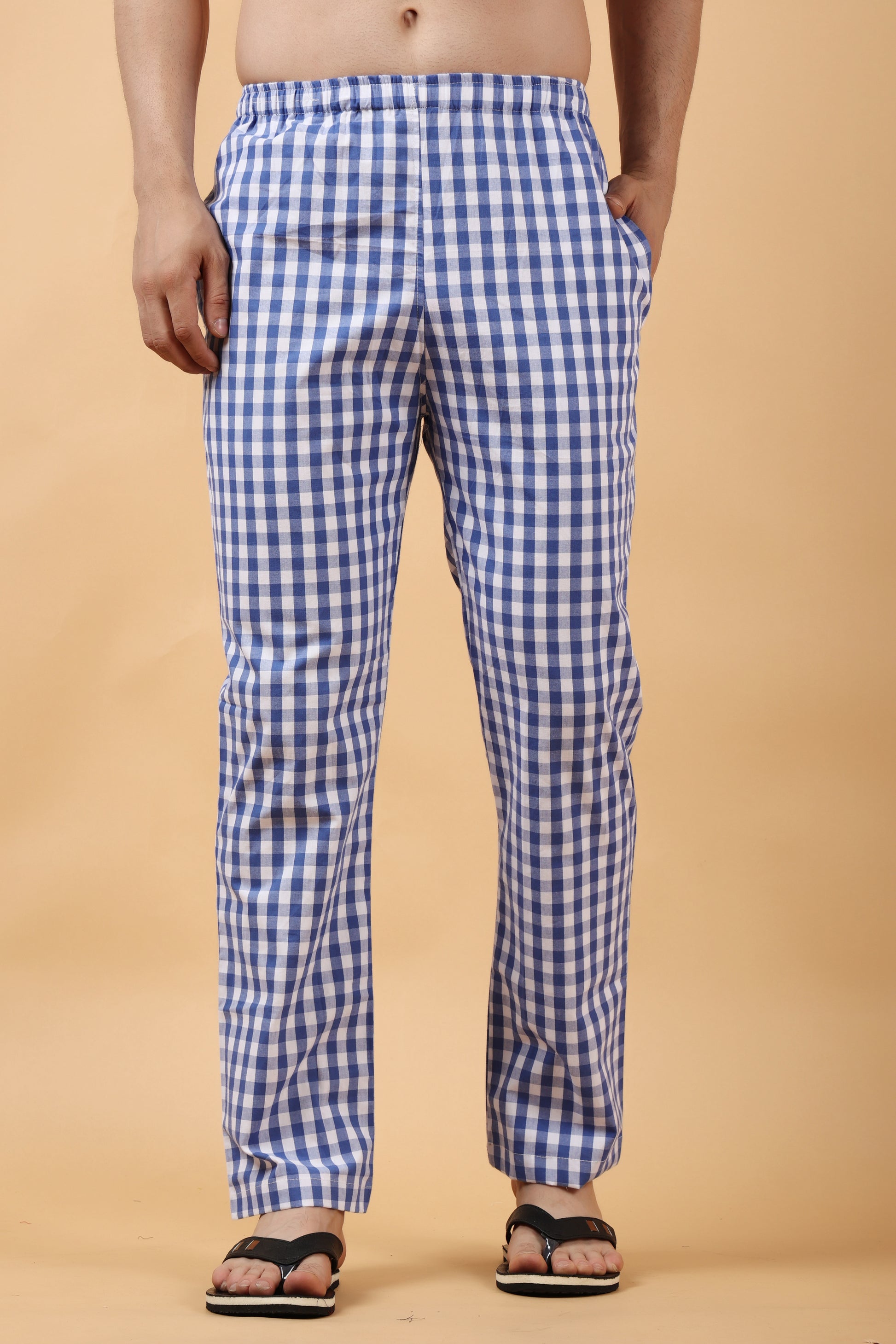 Men's Plus Size Blue Checked Cotton Pajama | Apella
