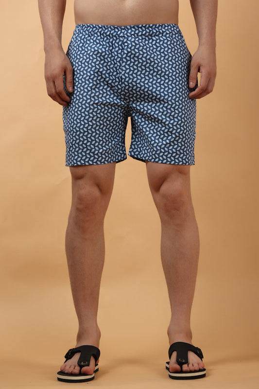 Men's Plus Size Blue printed   Lycra Shorts | Apella
