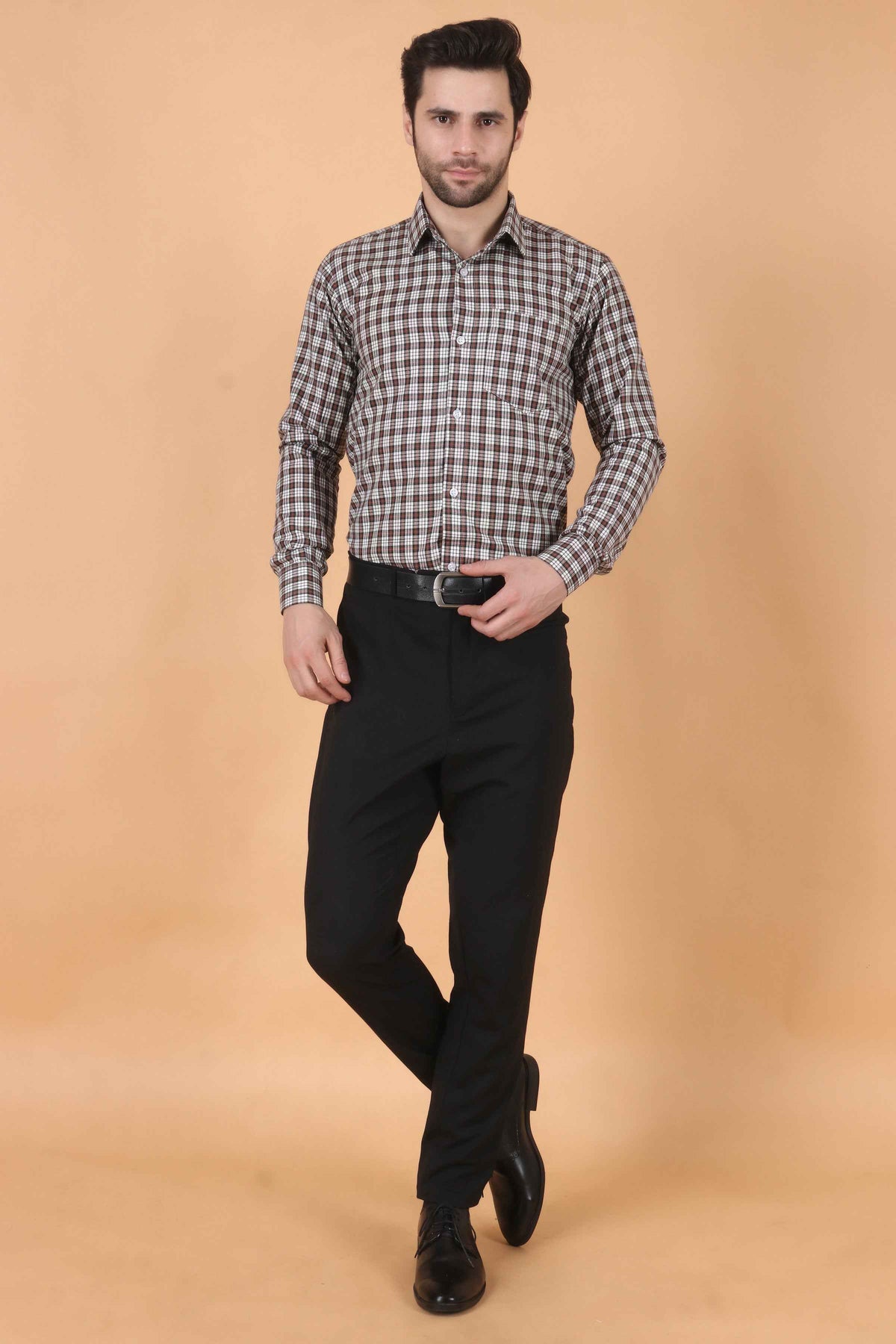 Buy Plus Size ​Walnut Checked Woollen Shirt At Apella | Sizes XS to 10 XL | India | Free Delivery | Customized