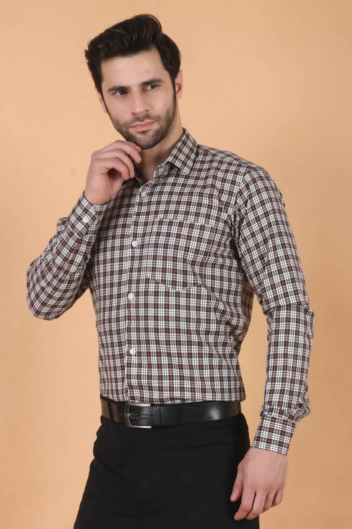 Buy Plus Size ​Walnut Checked Woollen Shirt At Apella | Sizes XS to 10 XL | India | Free Delivery | Customized