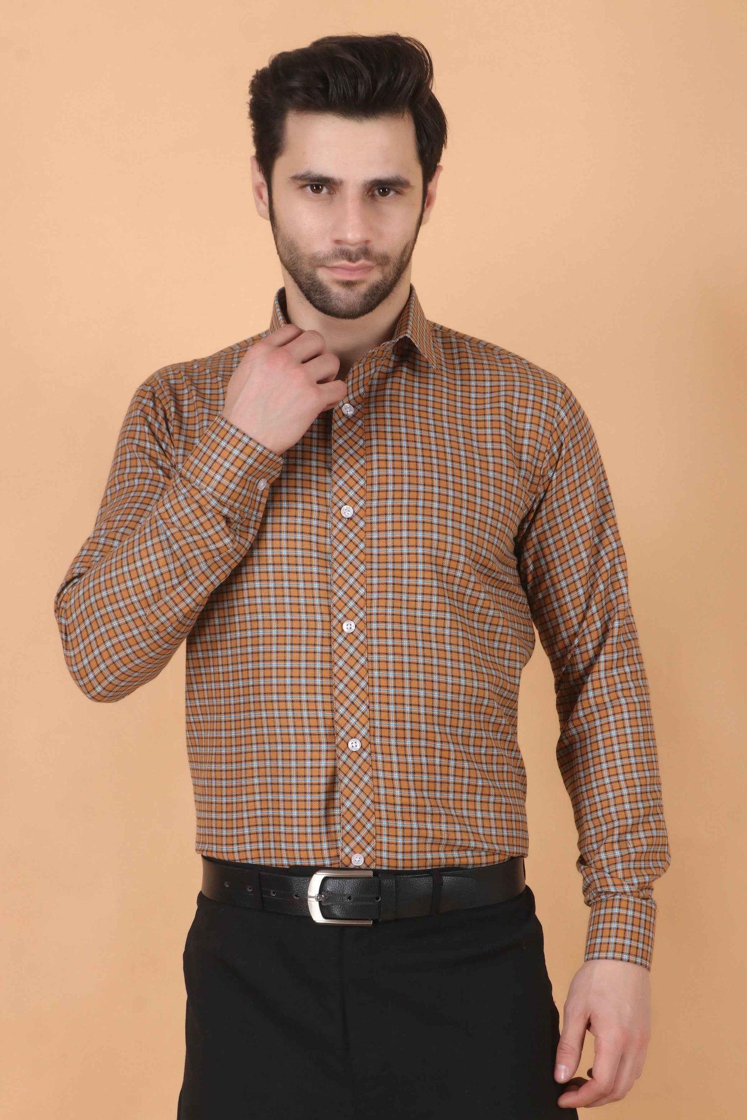 Buy Plus Size ​Brown Checked Woollen Shirt At Apella | Sizes XS to 10 XL | India | Free Delivery | Customized