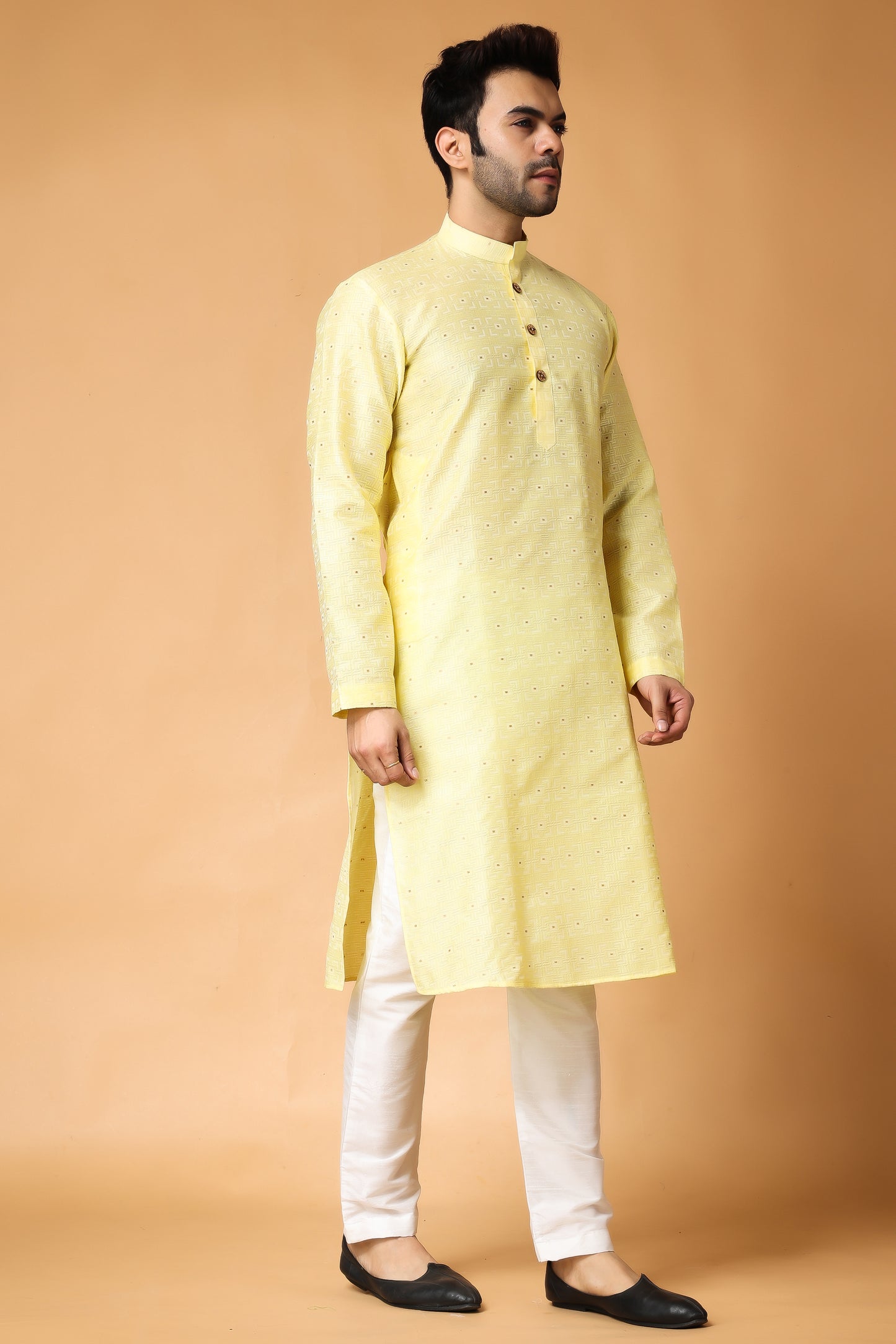 Subtle Yellow Jacquard Kurta Pajama