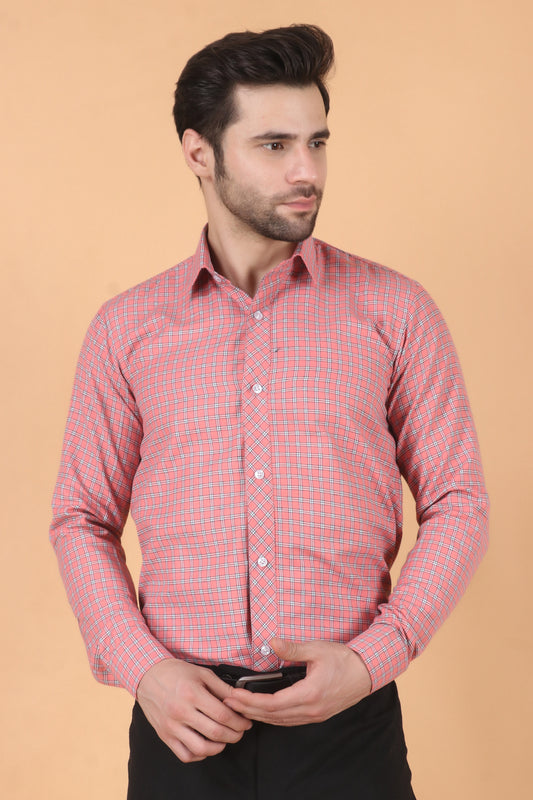 All Size, Checked Cotton Shirt, Checked Shirt, Collar Neckline, Coral Checked Cotton Shirt, Coral Checked Woollen Shirt, Coral Red, Coral Red Checked Cotton Shirt, Coral Red Checked Shirt, Co
