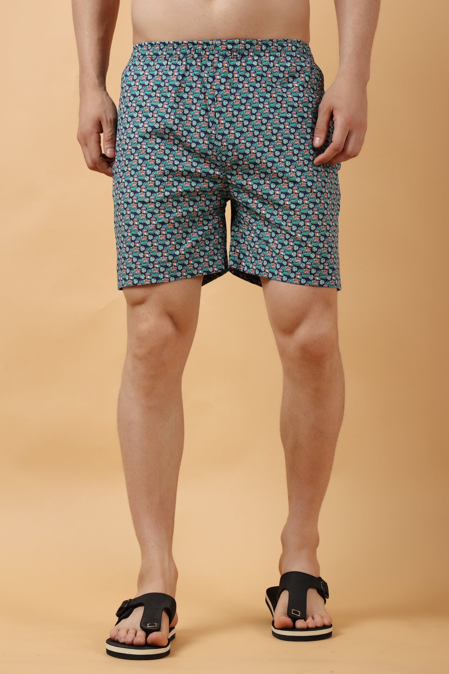 Men's Plus Size Blue  Printed Poplin Lycra Shorts | Apella